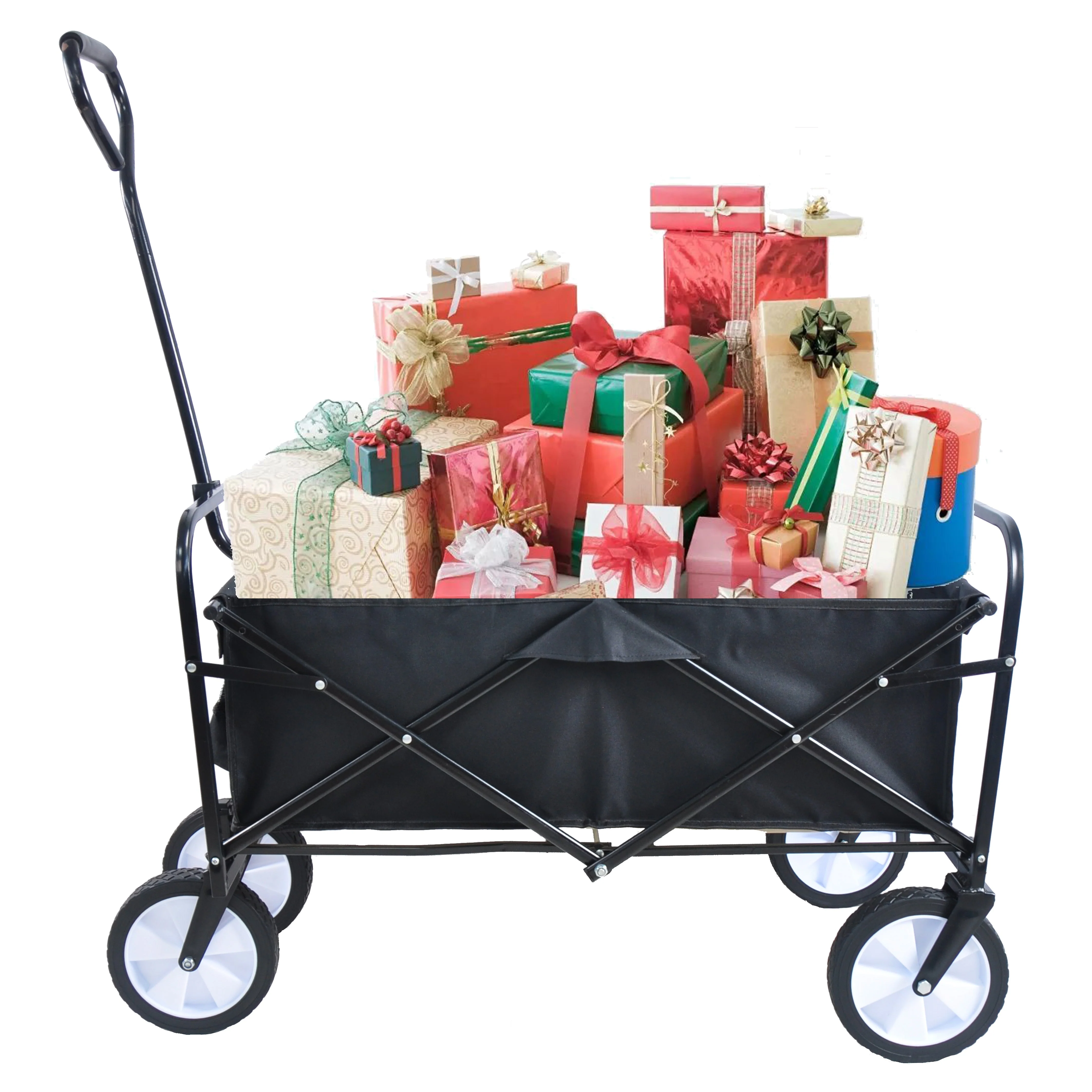 Folding Wagon Garden Shopping Beach Cart (Black) - Image 5