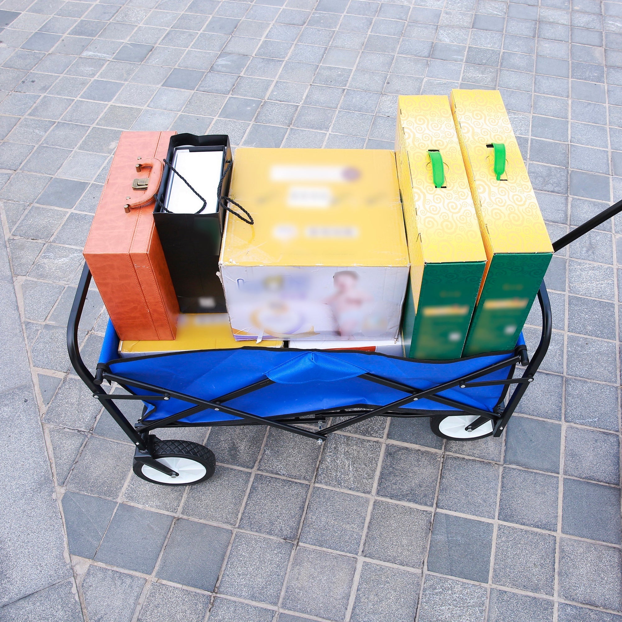 Folding Wagon Garden Shopping Beach Cart (Blue) - Image 9