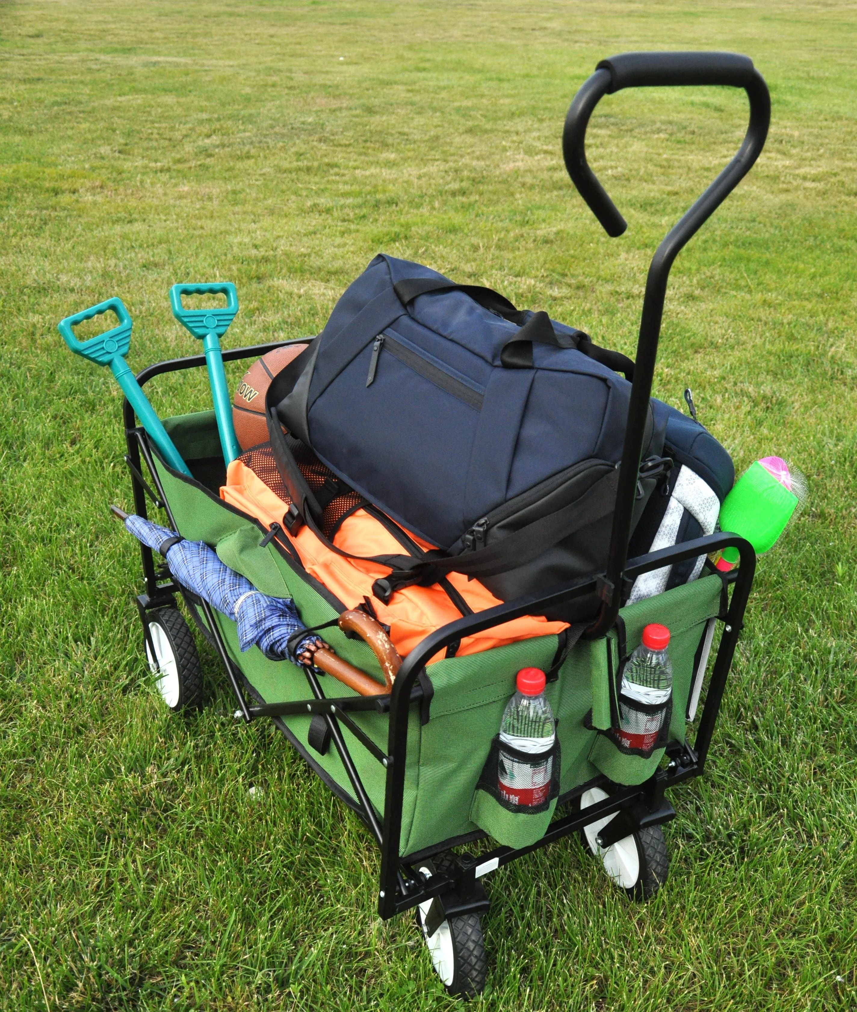 Folding Wagon Garden Shopping Beach Cart (Green) - Image 2