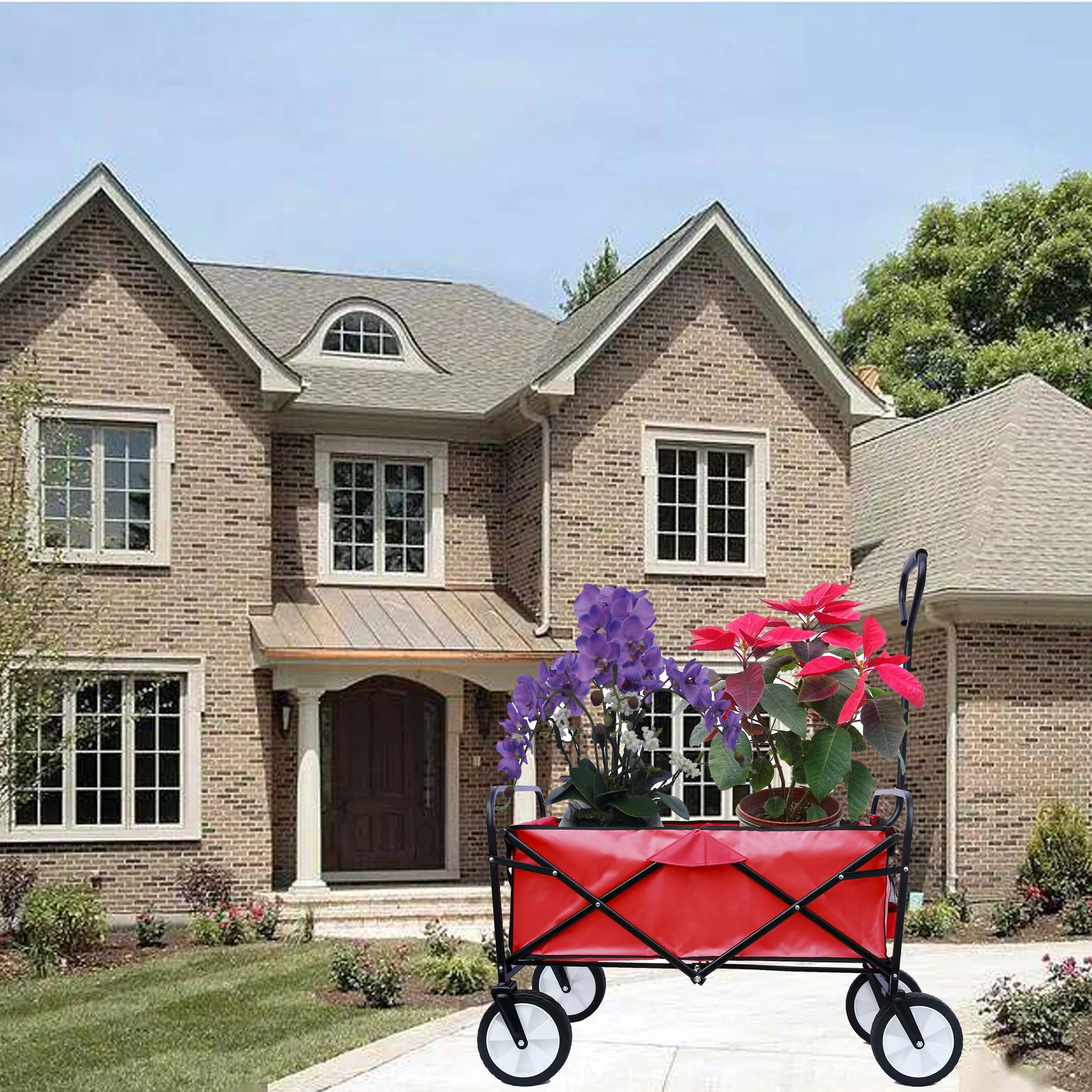 Folding Wagon Garden Shopping Beach Cart (Red) - Image 16
