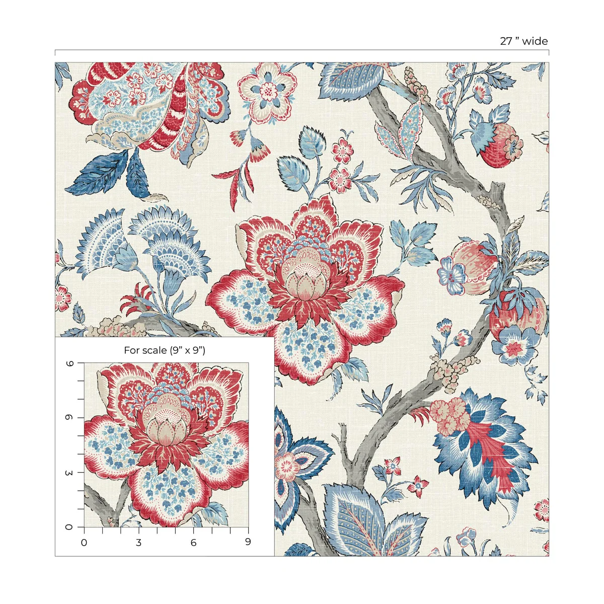 French Country Bernadette Jacobean Unpasted Wallpaper - Image 3