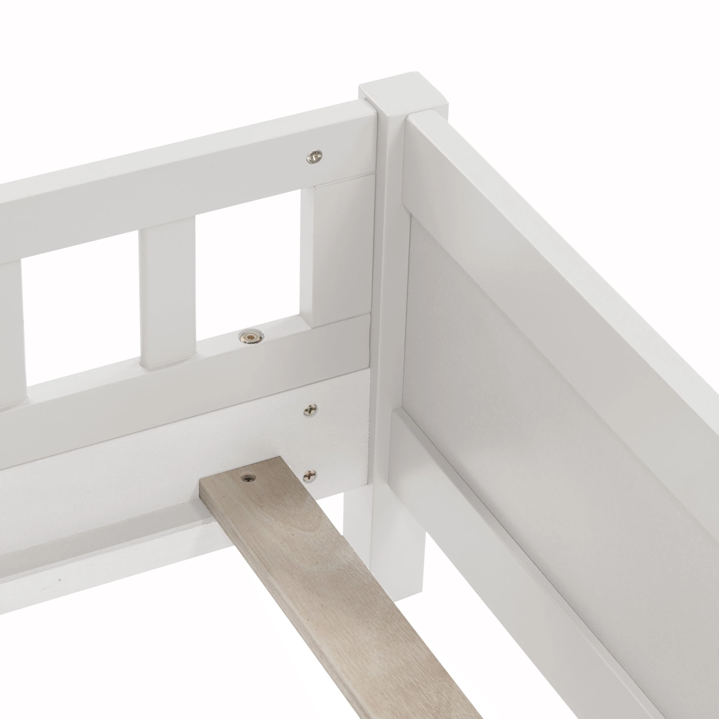 Full Pine Wood Bed with Bookcase Headboard, LED Motion Sensor Light - White - Image 35