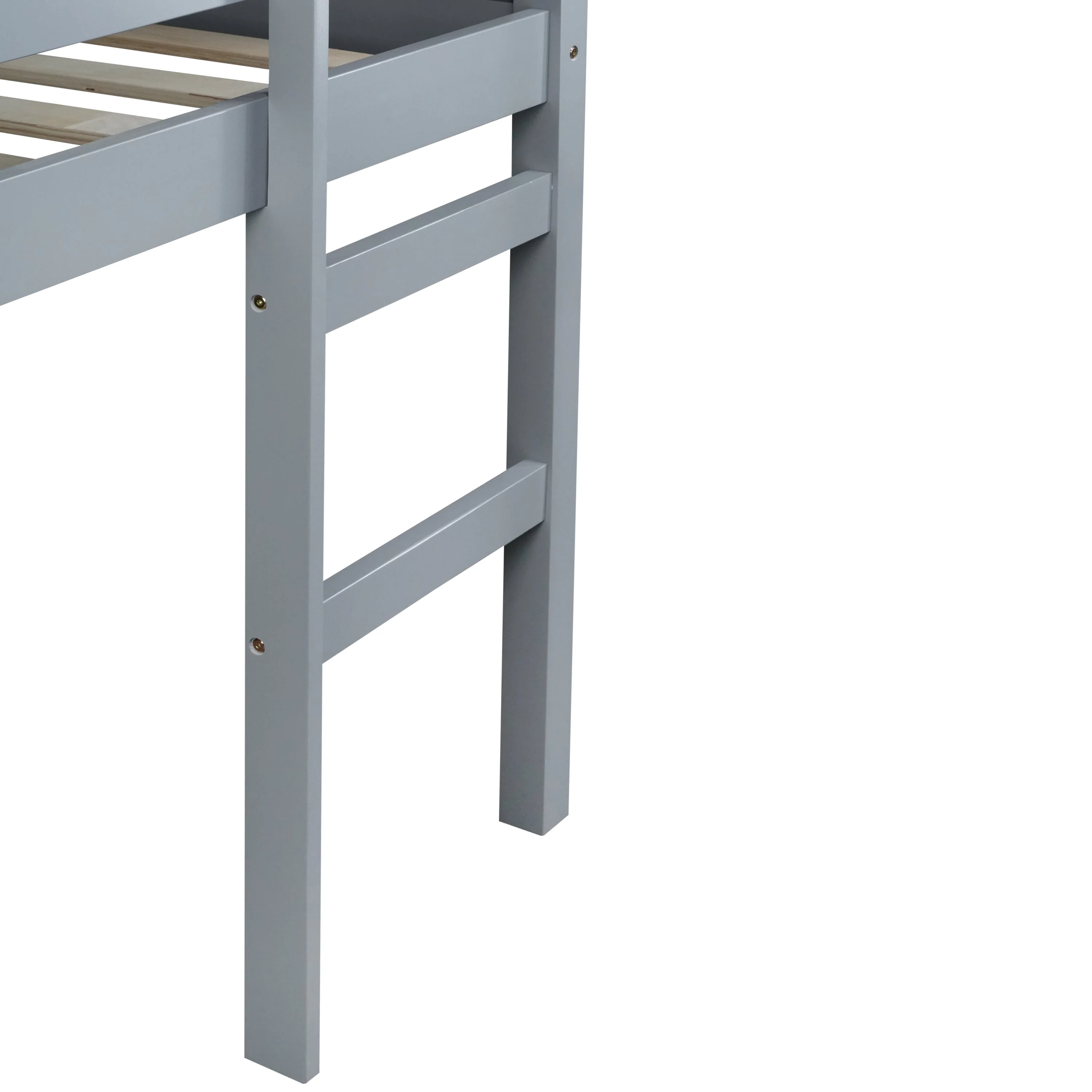 Full Rubber Wood Loft Bed with Ladder - Grey - Image 15
