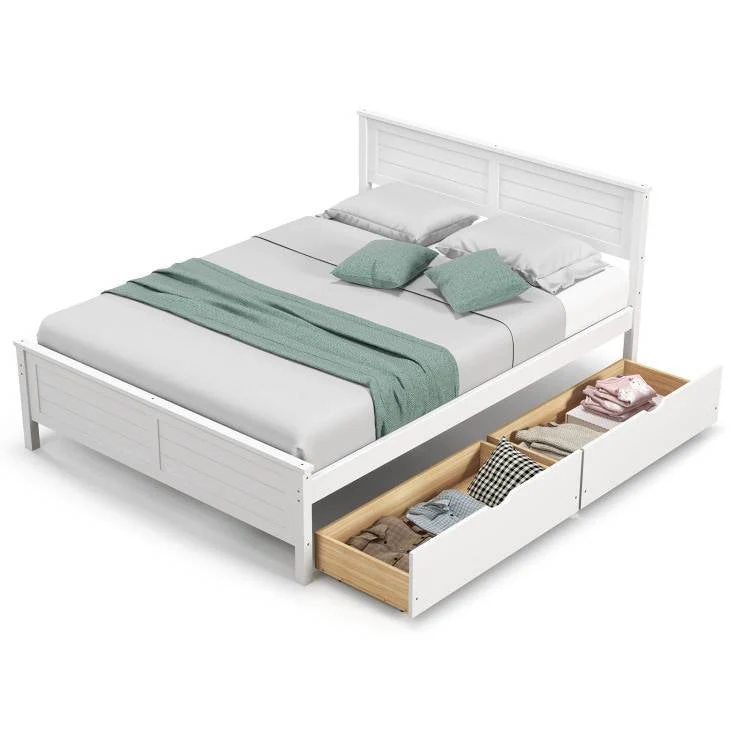 Full Size White Platform Bed Frame with 2 Storage Drawers - Image 2