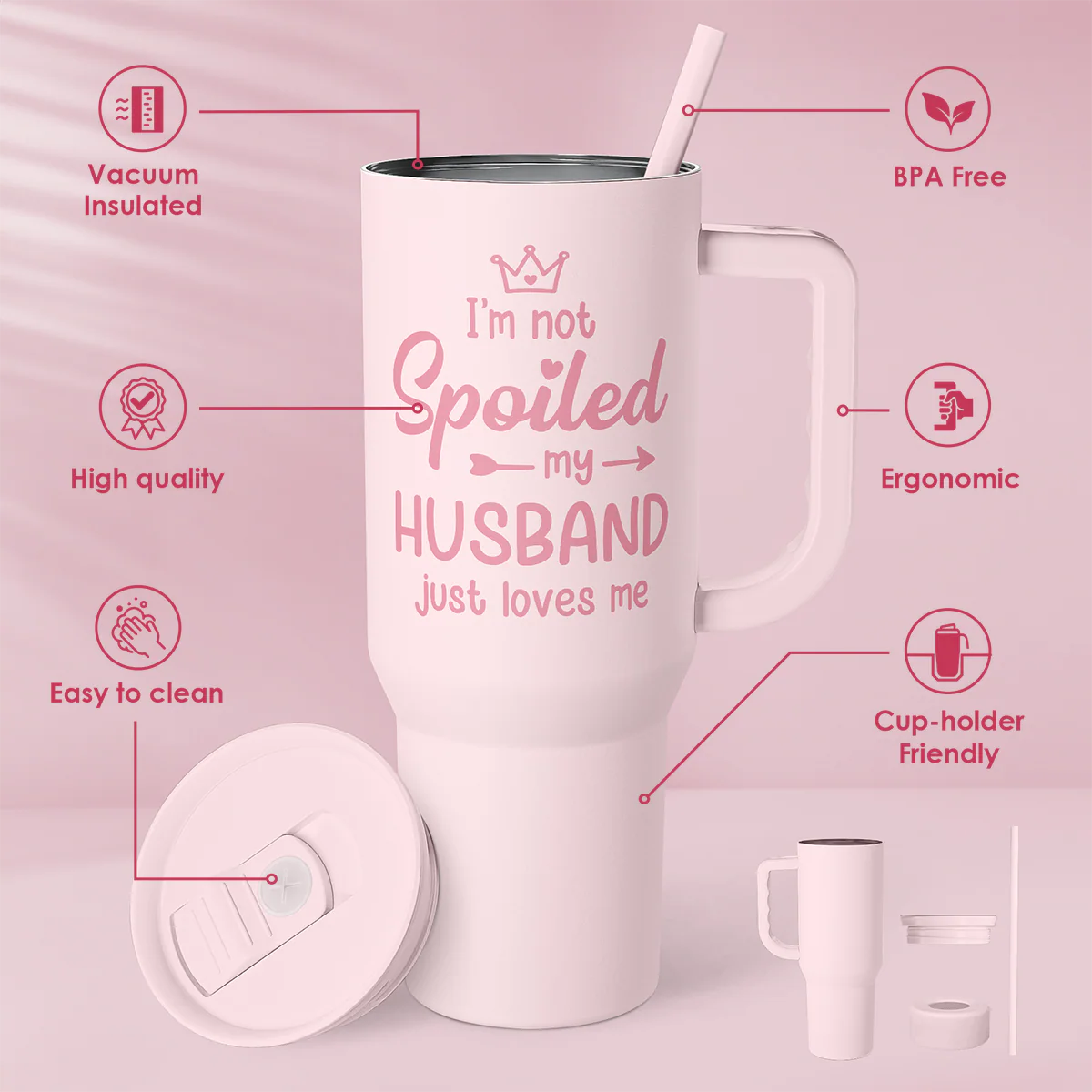 Valentine's Day Travel Tumbler for Wife - 40oz, Pink - Image 3