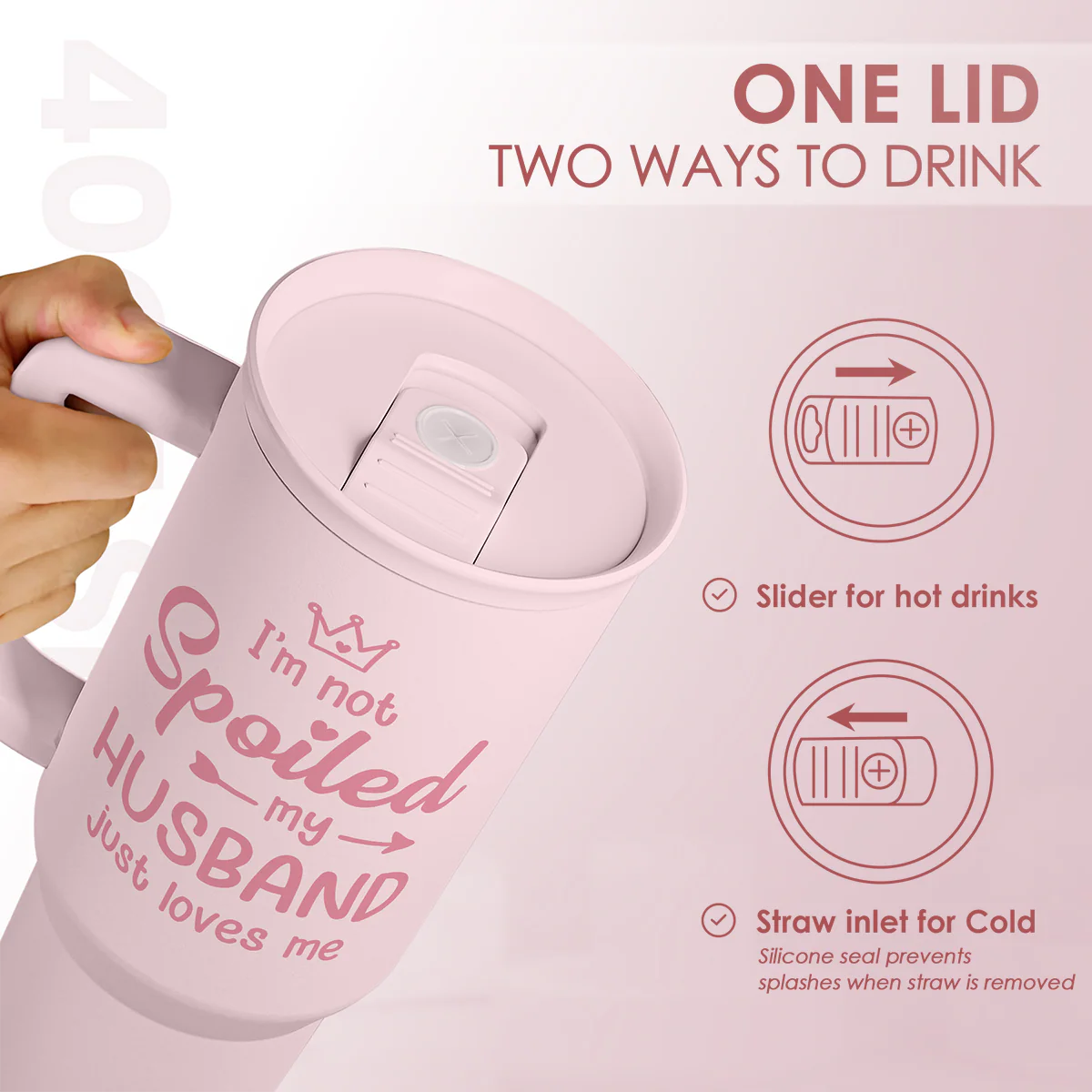Valentine's Day Travel Tumbler for Wife - 40oz, Pink - Image 5