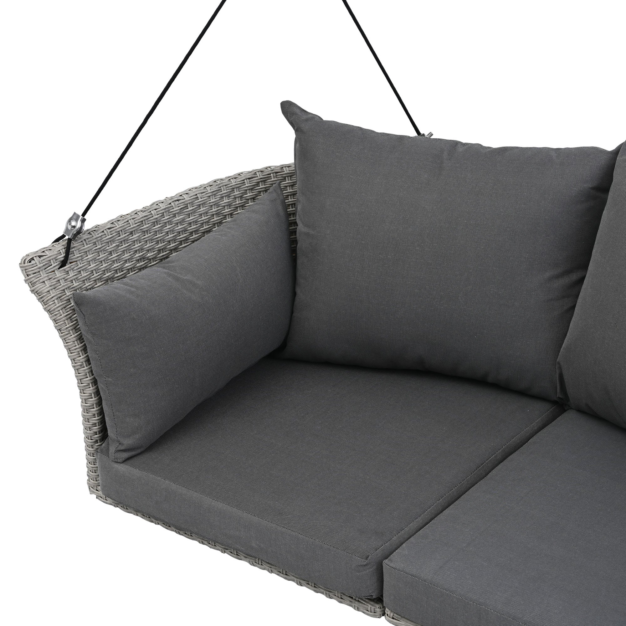 2-Person Rattan Woven Swing Chair, Gray Wicker And Cushion - Image 6