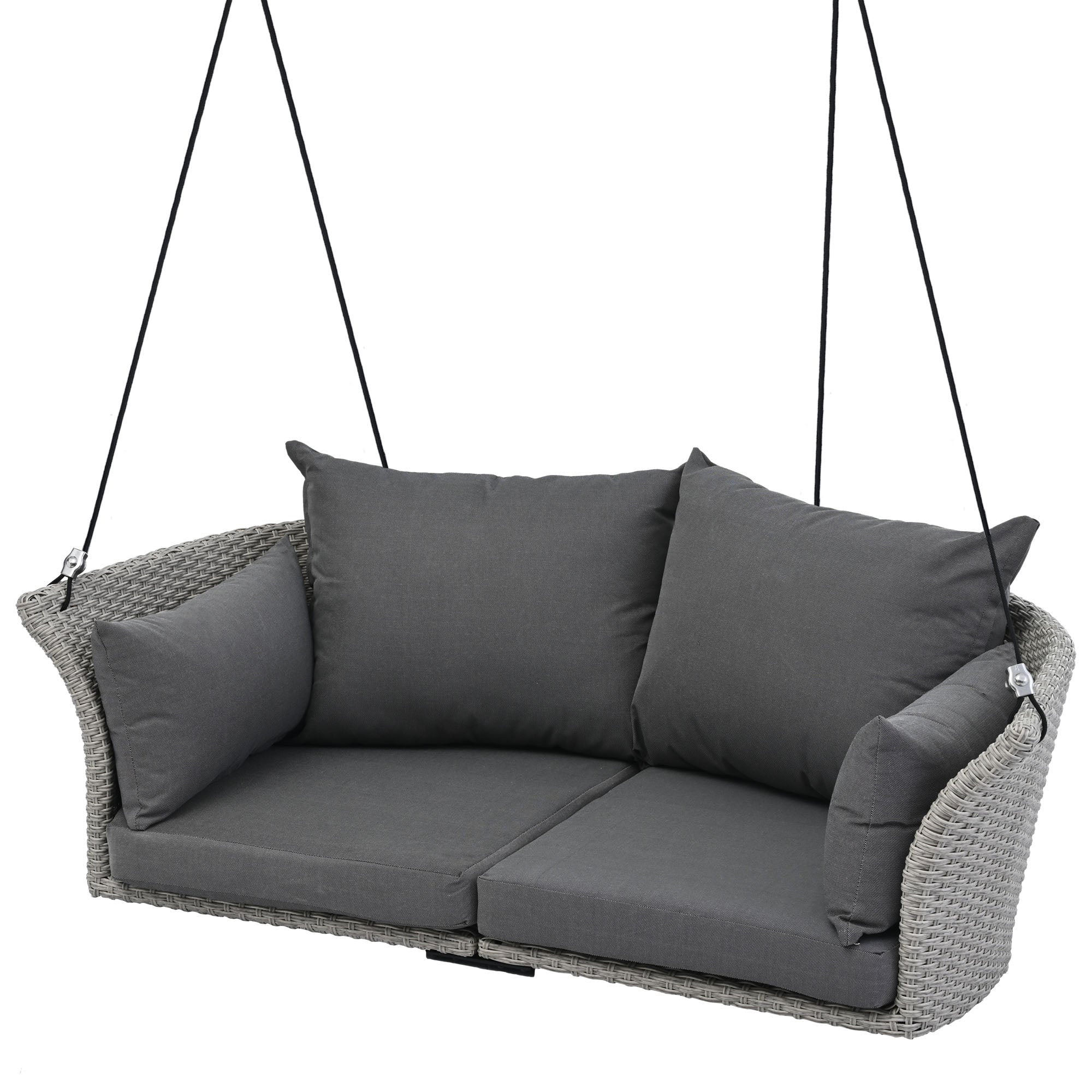 2-Person Rattan Woven Swing Chair, Gray Wicker And Cushion - Image 8