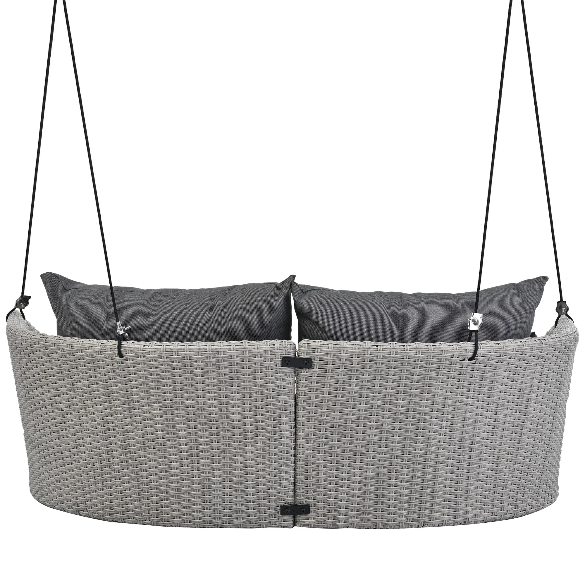 2-Person Rattan Woven Swing Chair, Gray Wicker And Cushion - Image 9