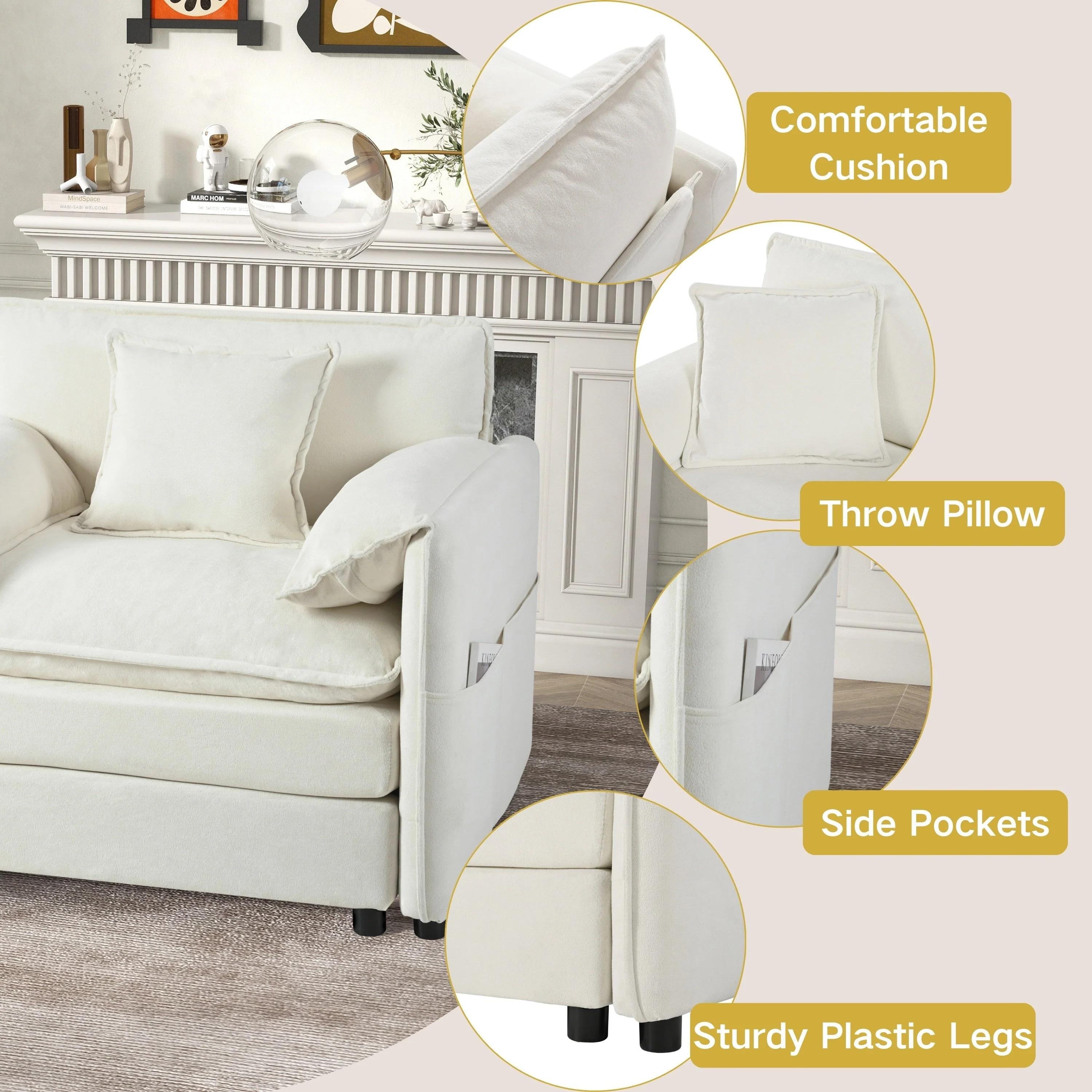 Green Modern Chenille Sectional Sofa with Pillows - Image 4