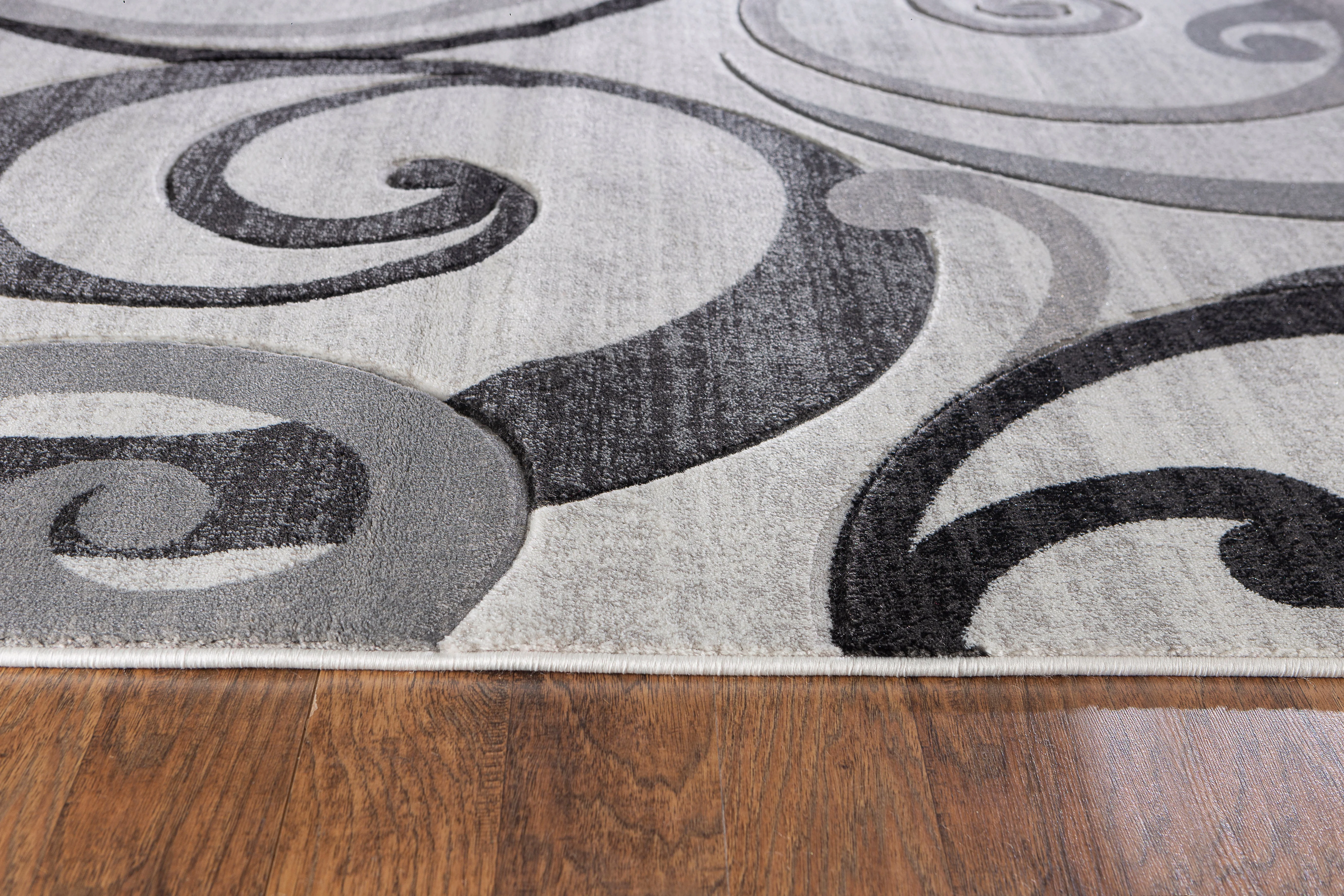 Grey Swirls, Hand-Carved Living Room Area Rug - Image 4