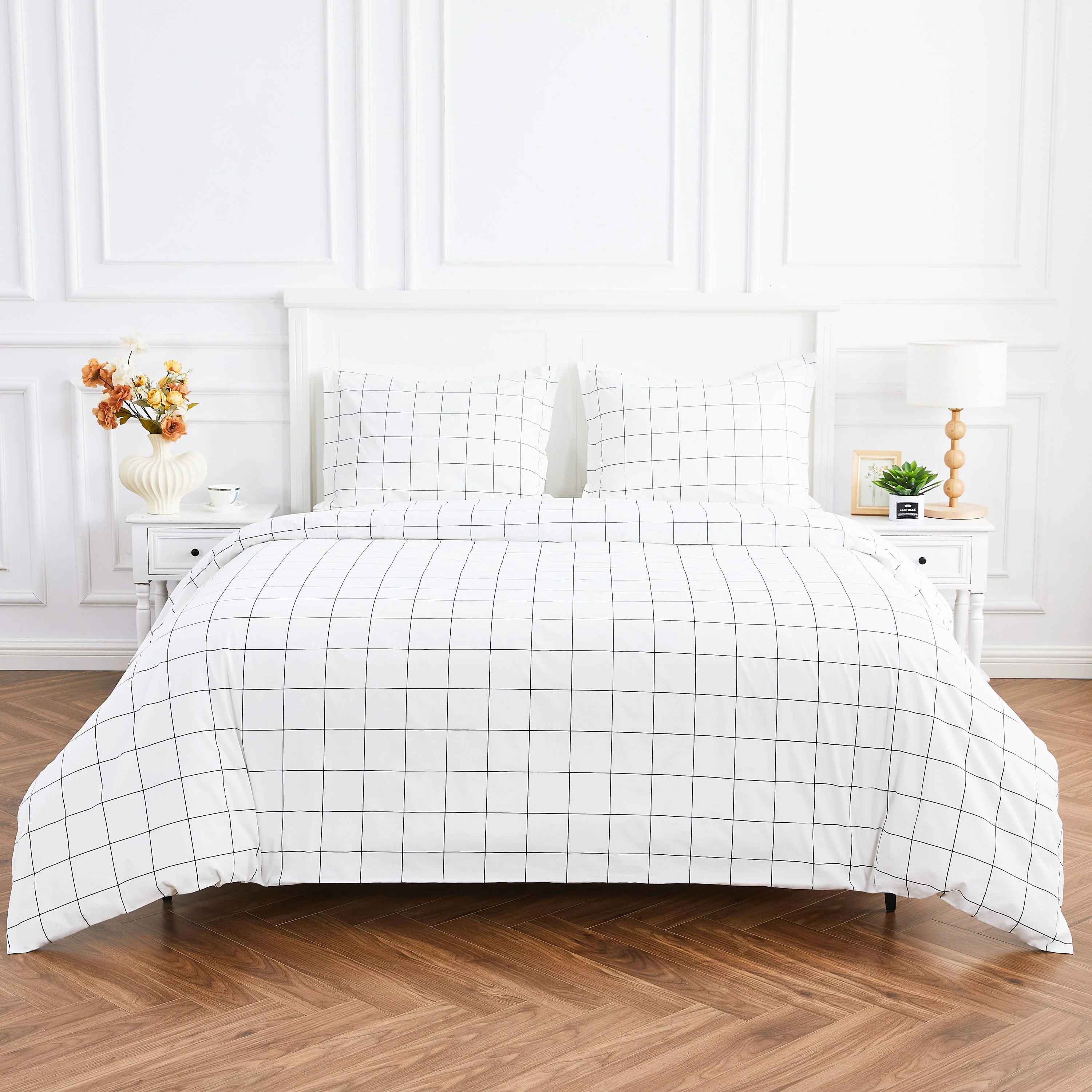 Grid Printed Cotton Percale Duvet Set - Image 3