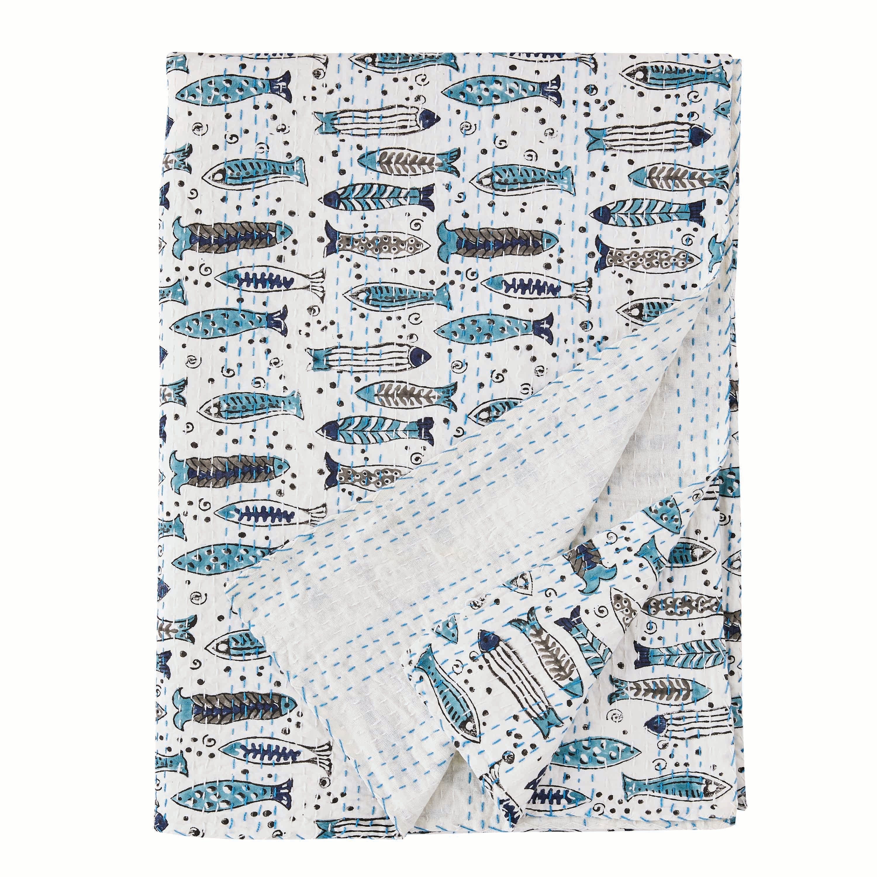 Hand Stitched Block Print Kantha Coverlets - Image 12