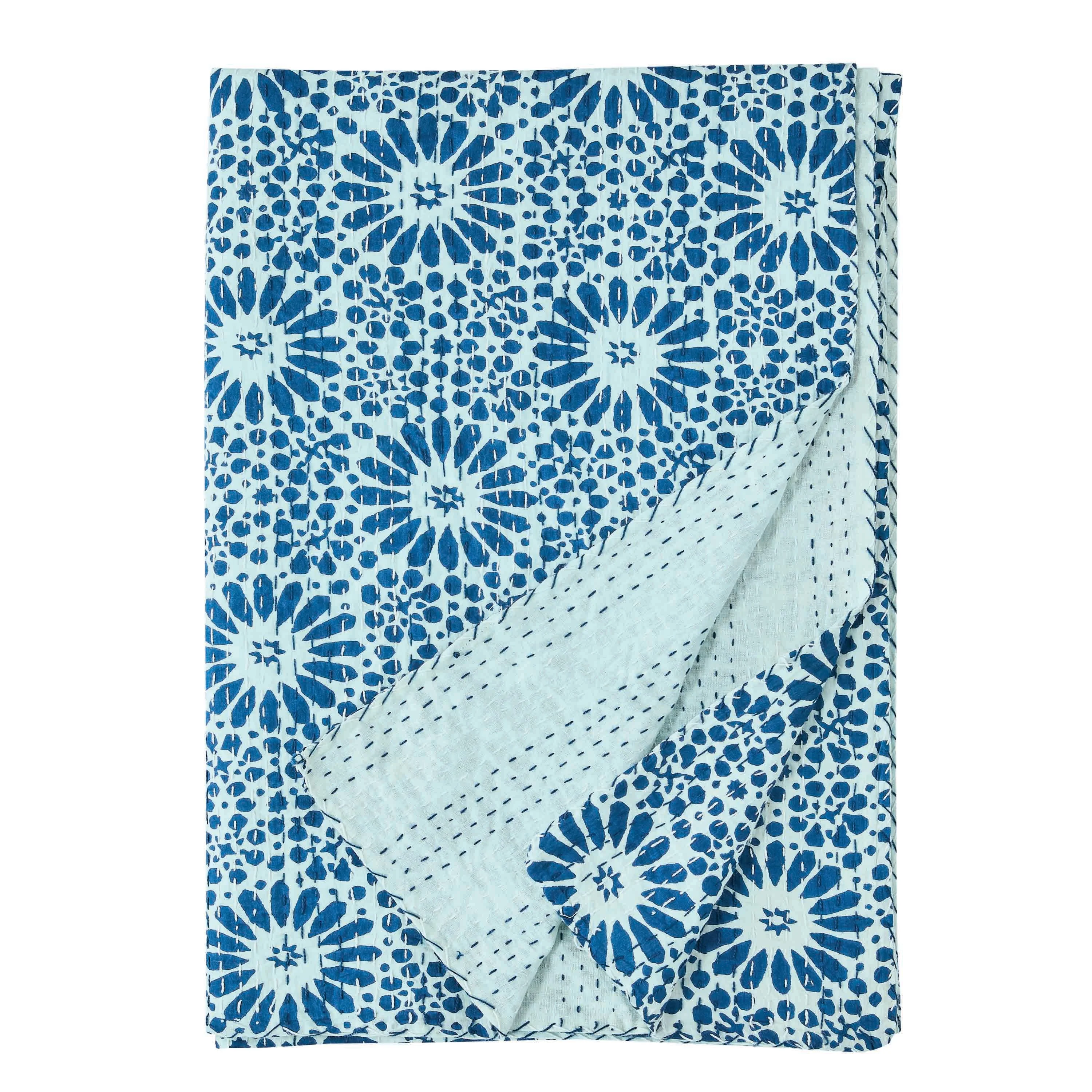 Hand Stitched Block Print Kantha Coverlets - Image 25