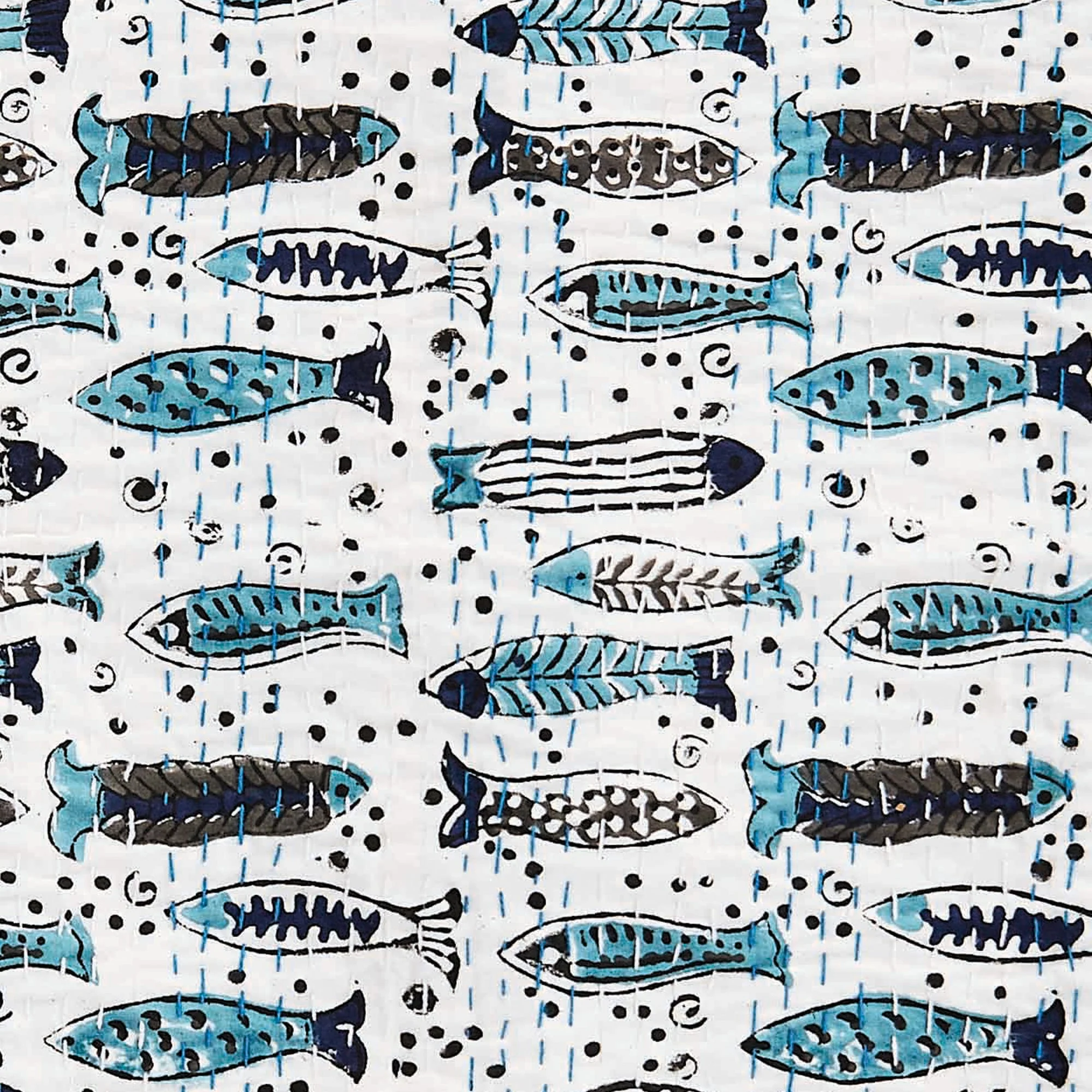 Hand Stitched Block Print Kantha Pillow Sham Pairs - Image 22