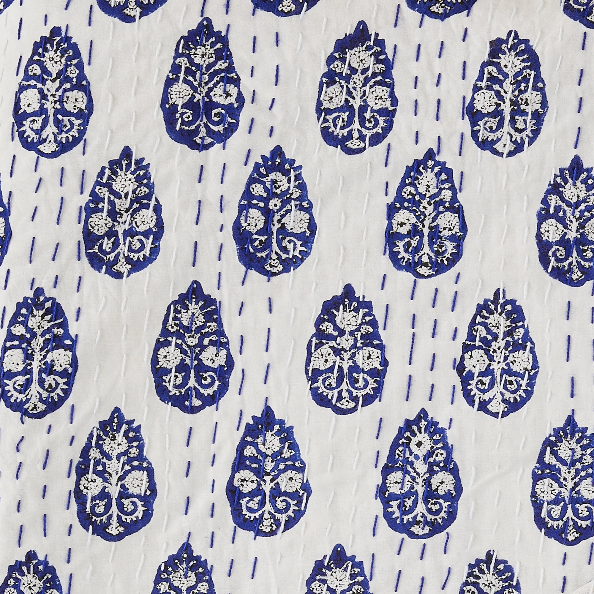 Hand Stitched Block Print Kantha Pillow Sham Pairs - Image 26