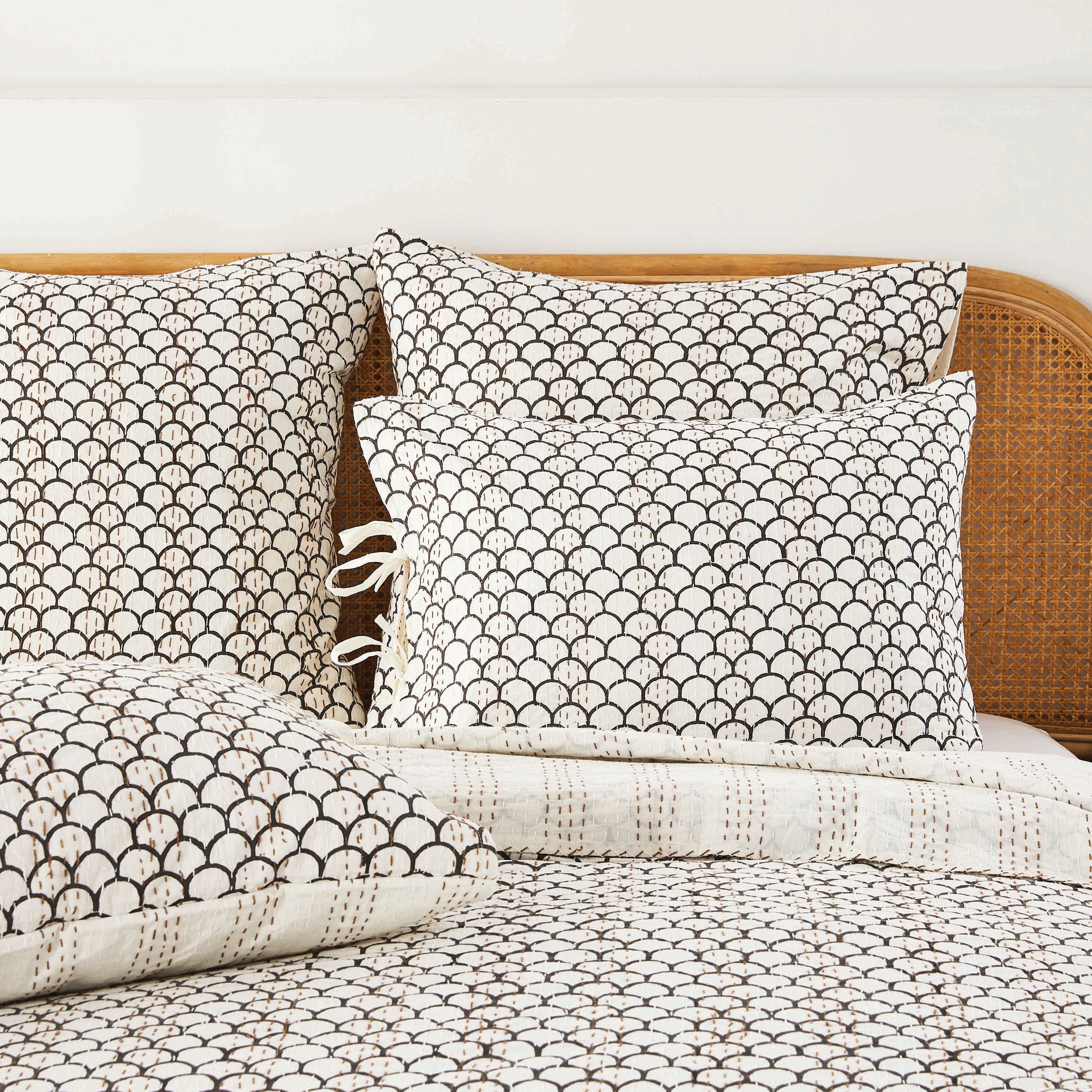 Hand Stitched Block Print Kantha Pillow Sham Pairs - Image 35