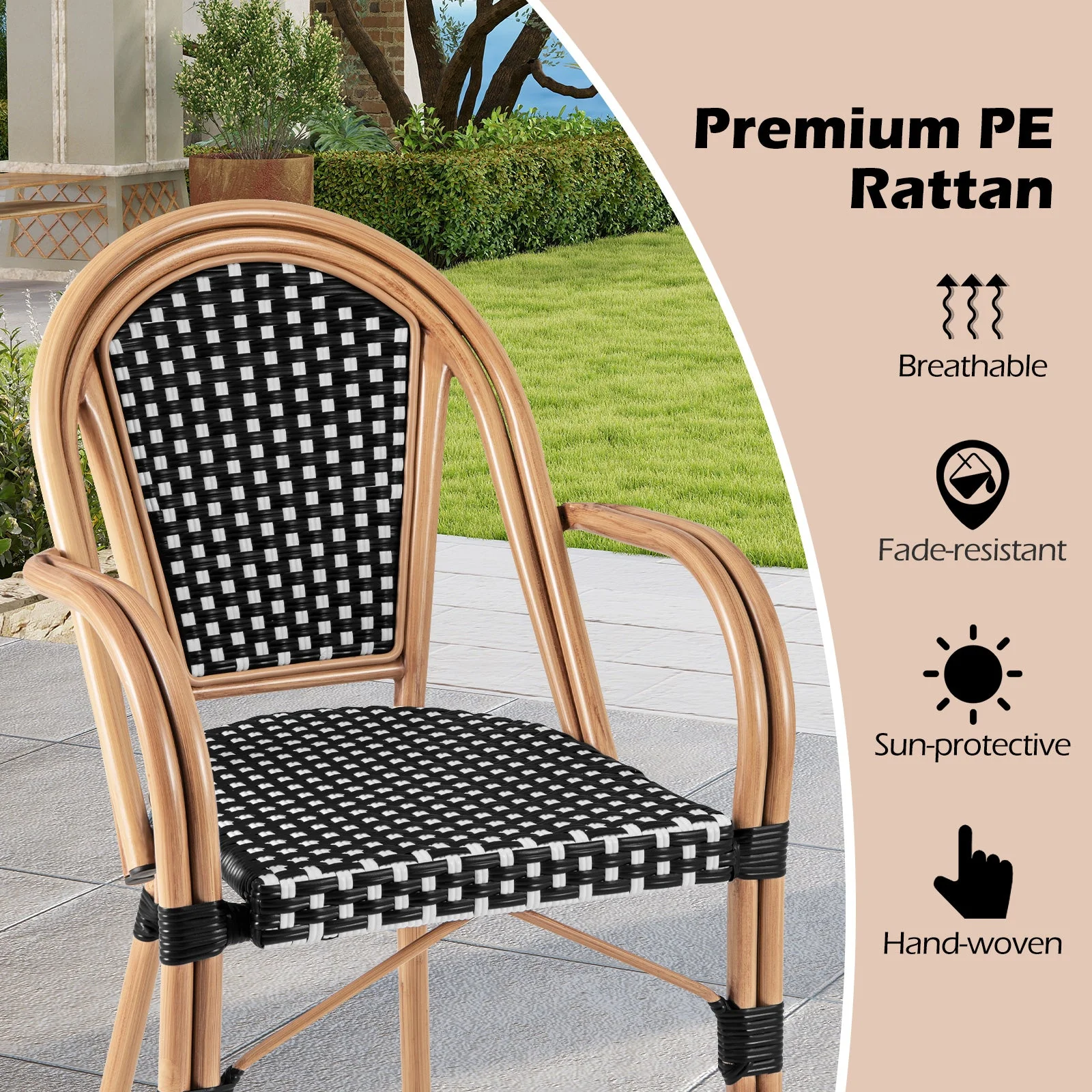 Outdoor French Bistro Chairs Set of 2 - Black - Image 5