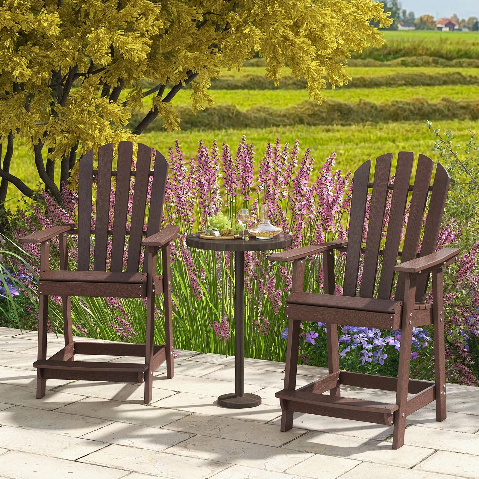 Patio Chair with Armrest and Footrest - Brown - Image 2