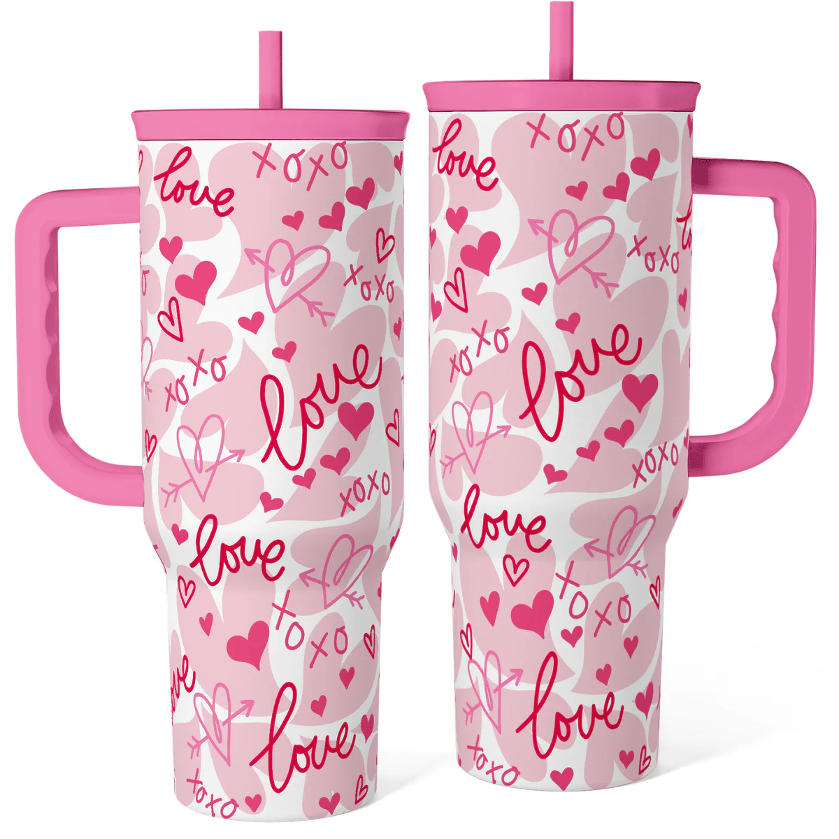 Valentine's Pink Heart Tumbler with Handle & Straw - 40oz - Image 2