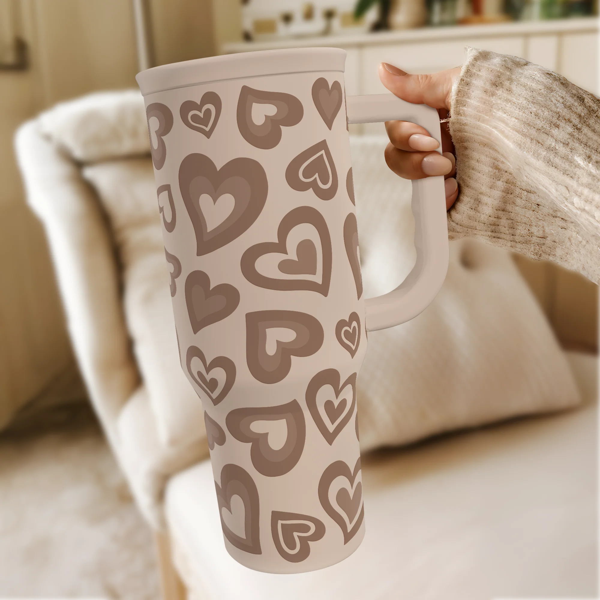 Valentine's Heart Tumbler with Handle and Straw - 40oz - Image 3