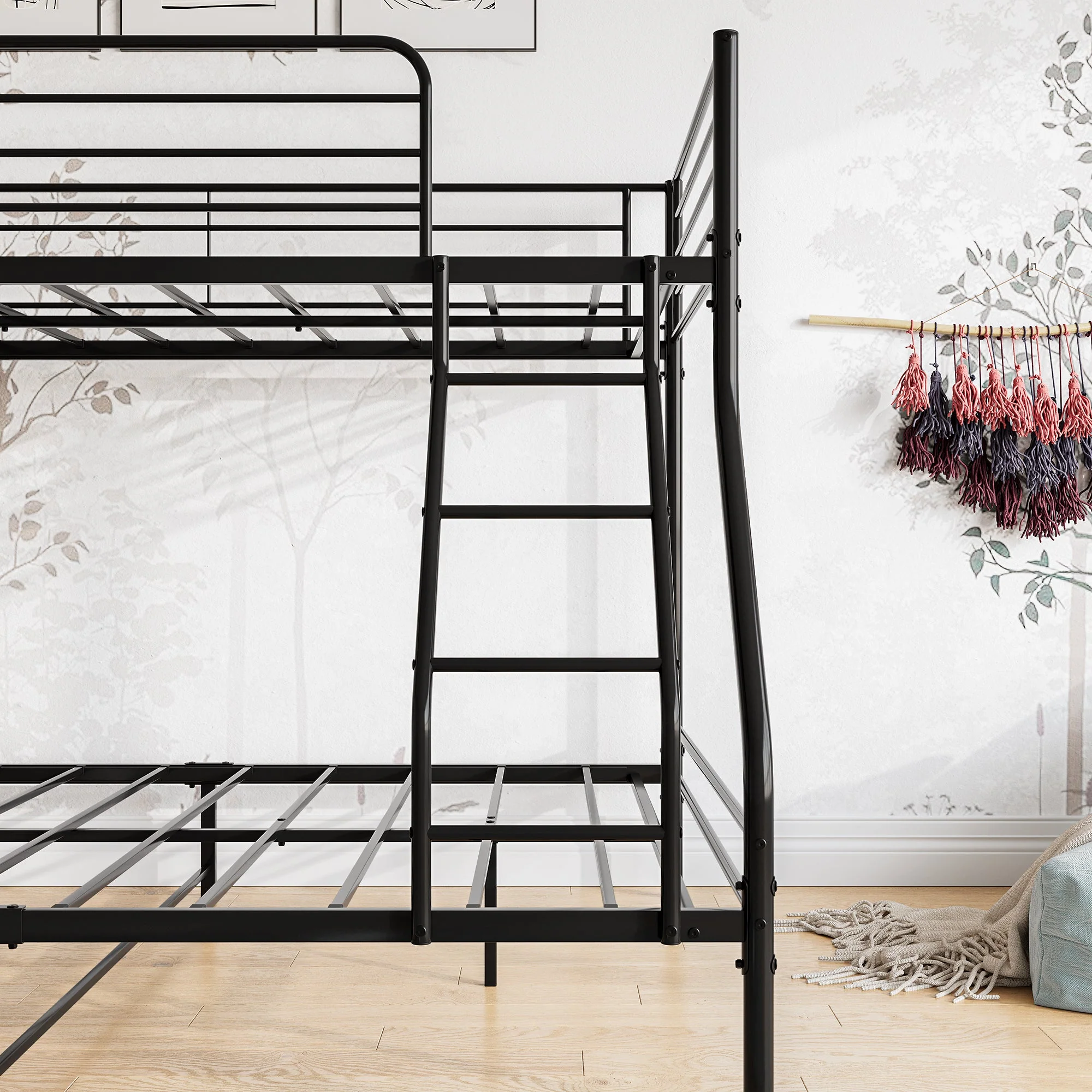 Heavy Duty Twin-Over-Full Metal Bunk Bed, Enhanced Upper-Level Guardrail, Black - Image 5