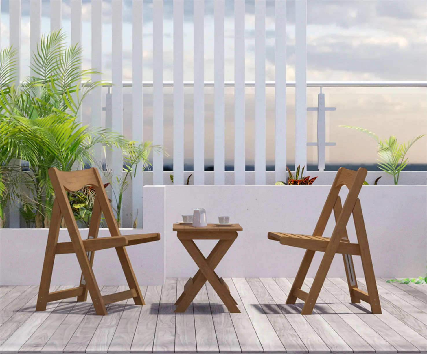 Outdoor Bistro Set, Foldable Small Table and Chair Set, Teak - Image 16