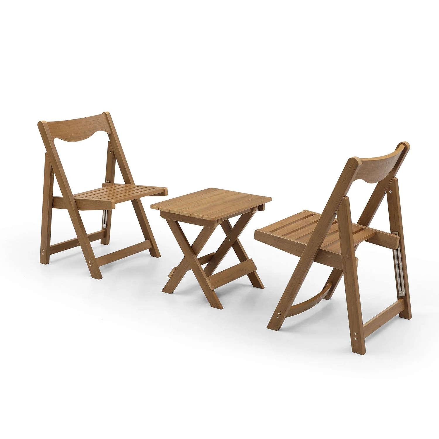 Outdoor Bistro Set, Foldable Small Table and Chair Set, Teak - Image 2