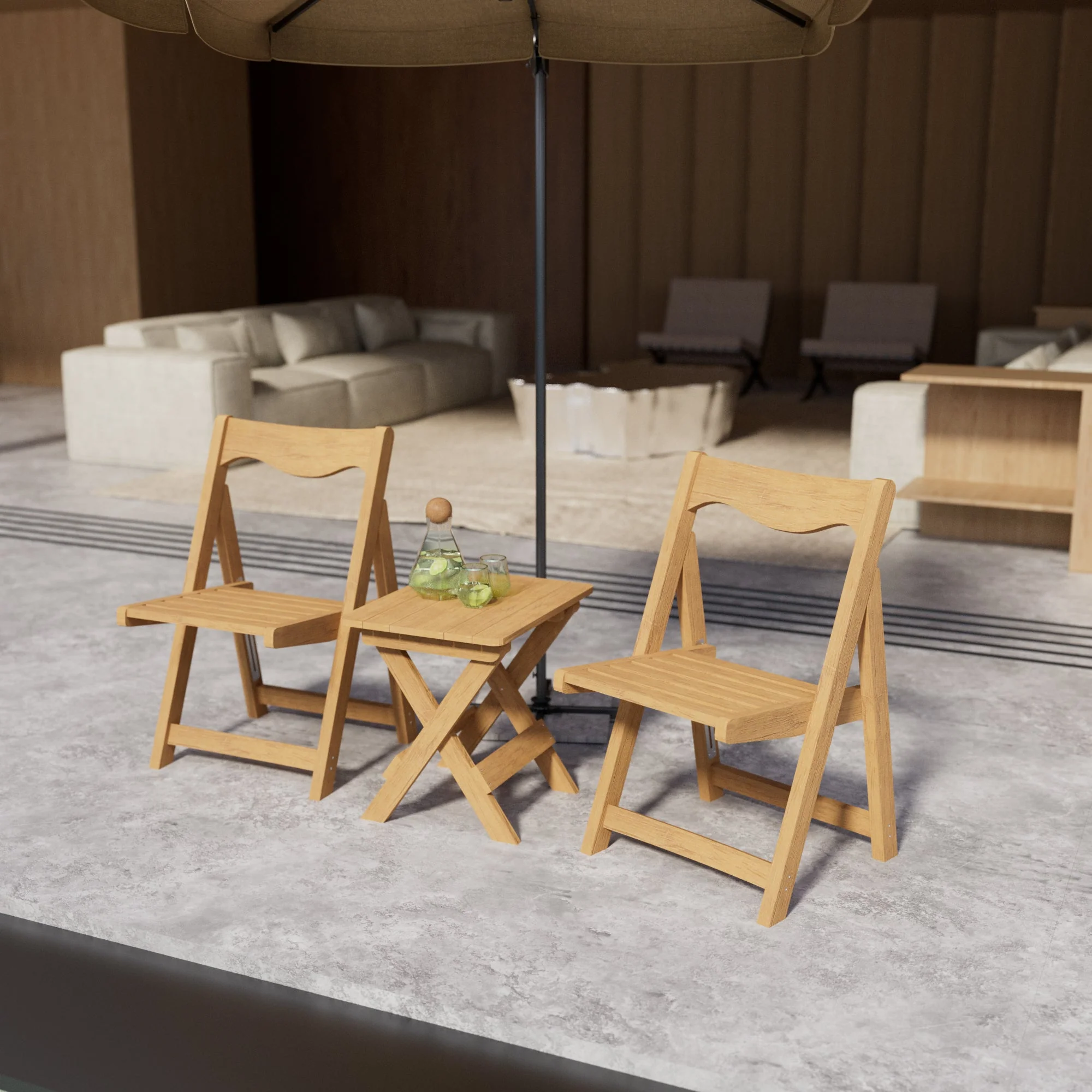 Outdoor Bistro Set, Foldable Small Table and Chair Set, Teak - Image 6