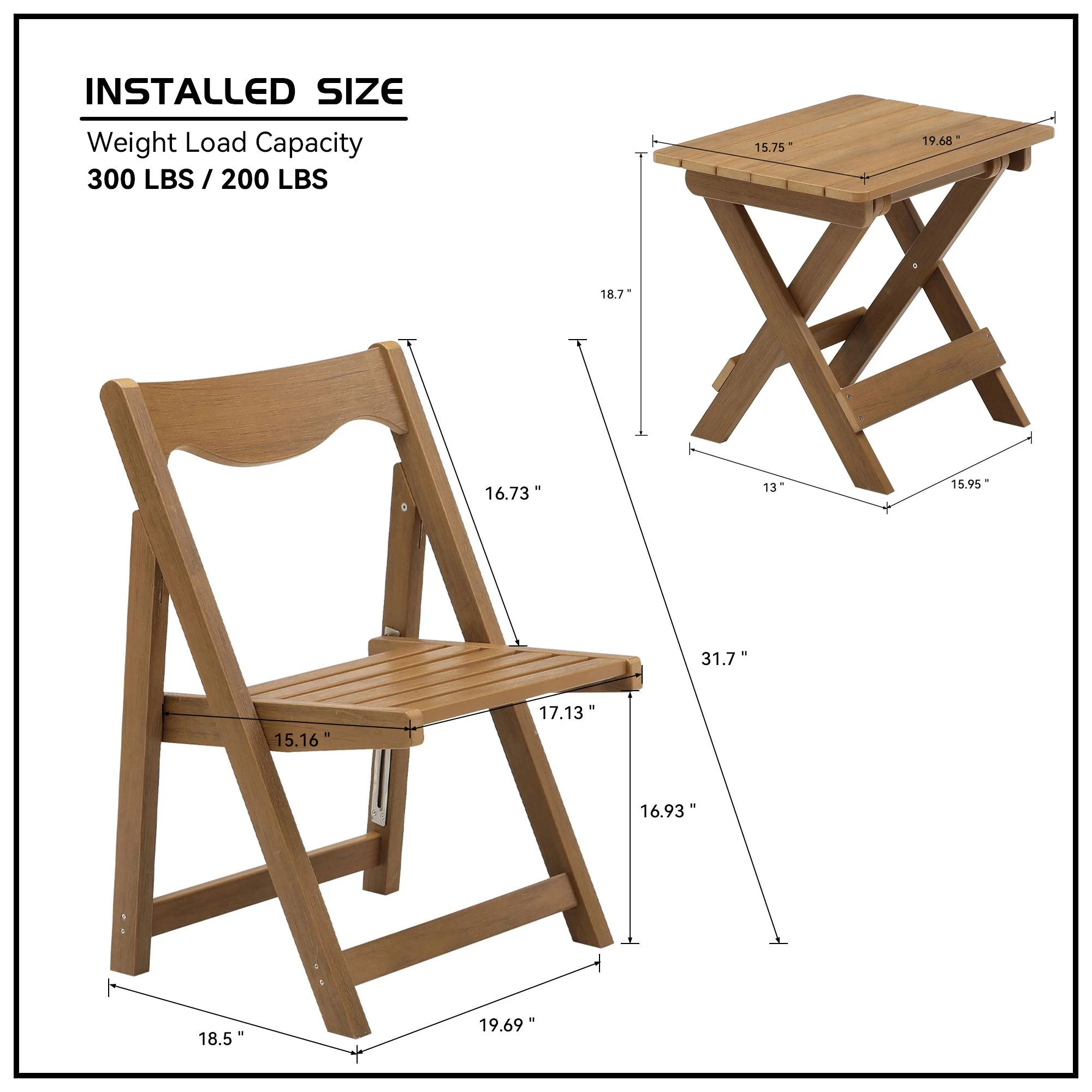Outdoor Bistro Set, Foldable Small Table and Chair Set, Teak - Image 7