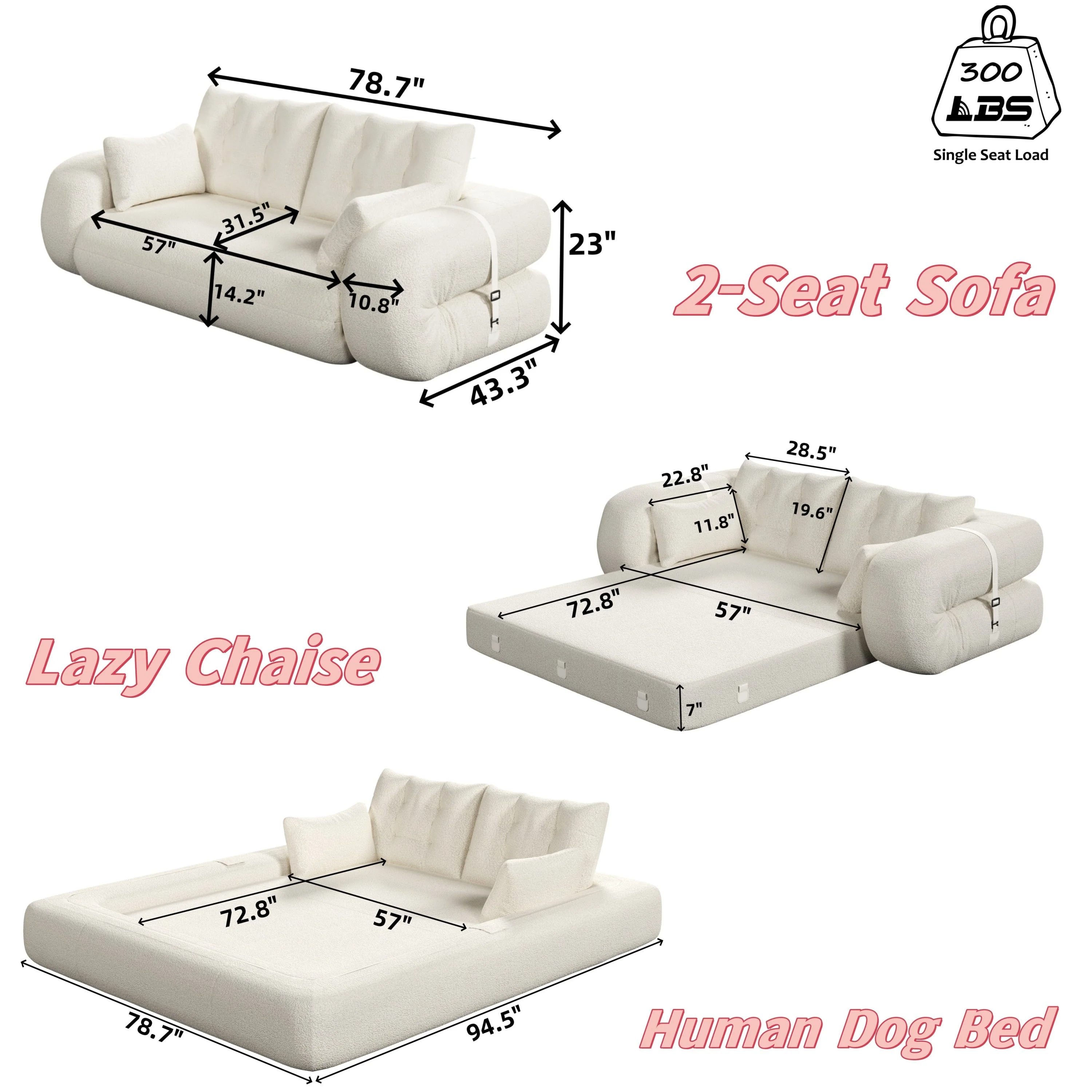 Human Dog Bed, 78.7 ' Multi-Functional Foldable Sofa Bed, Green - Image 3