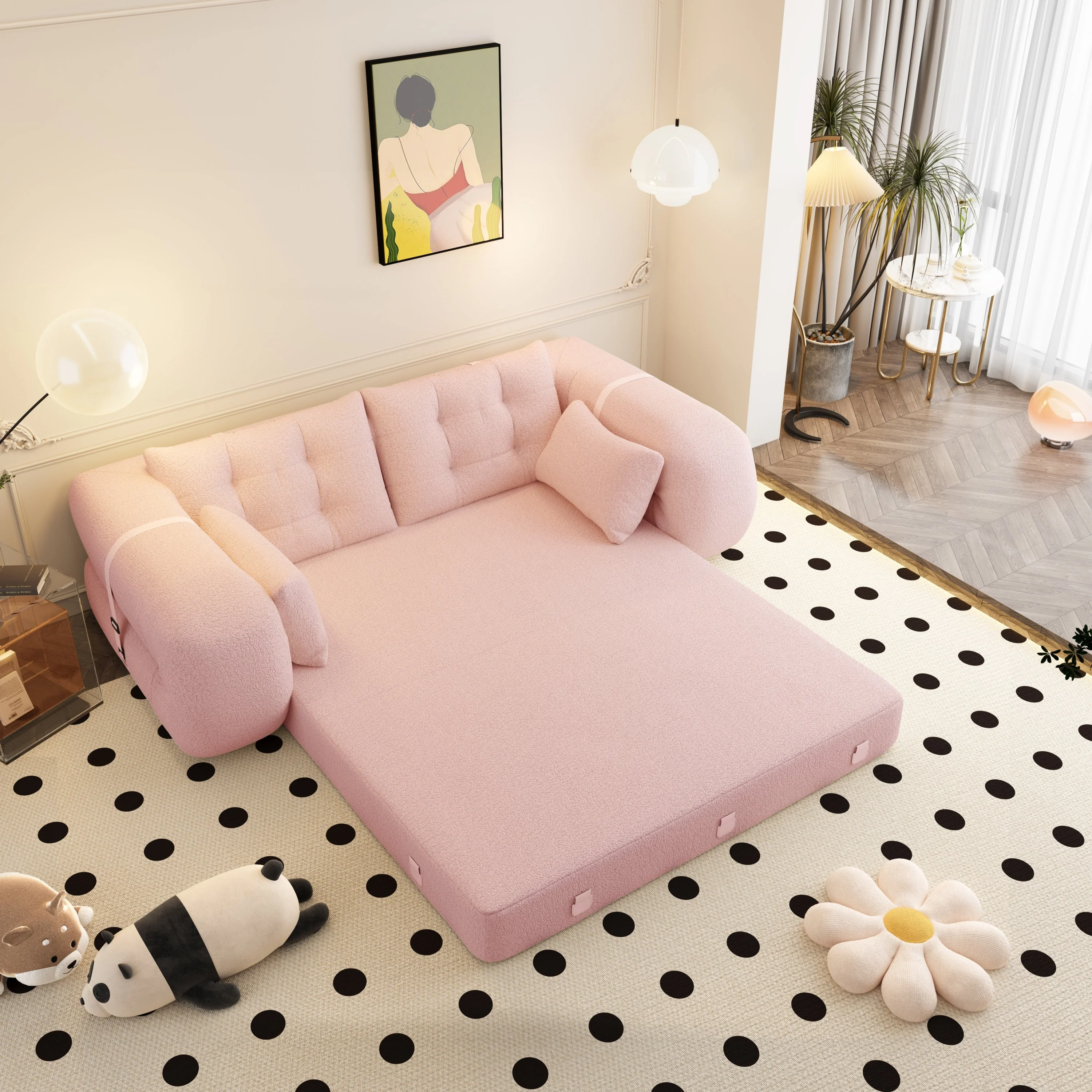Human Dog Bed, 78.7 ' Multi-Functional Foldable Sofa Bed, Pink - Image 6