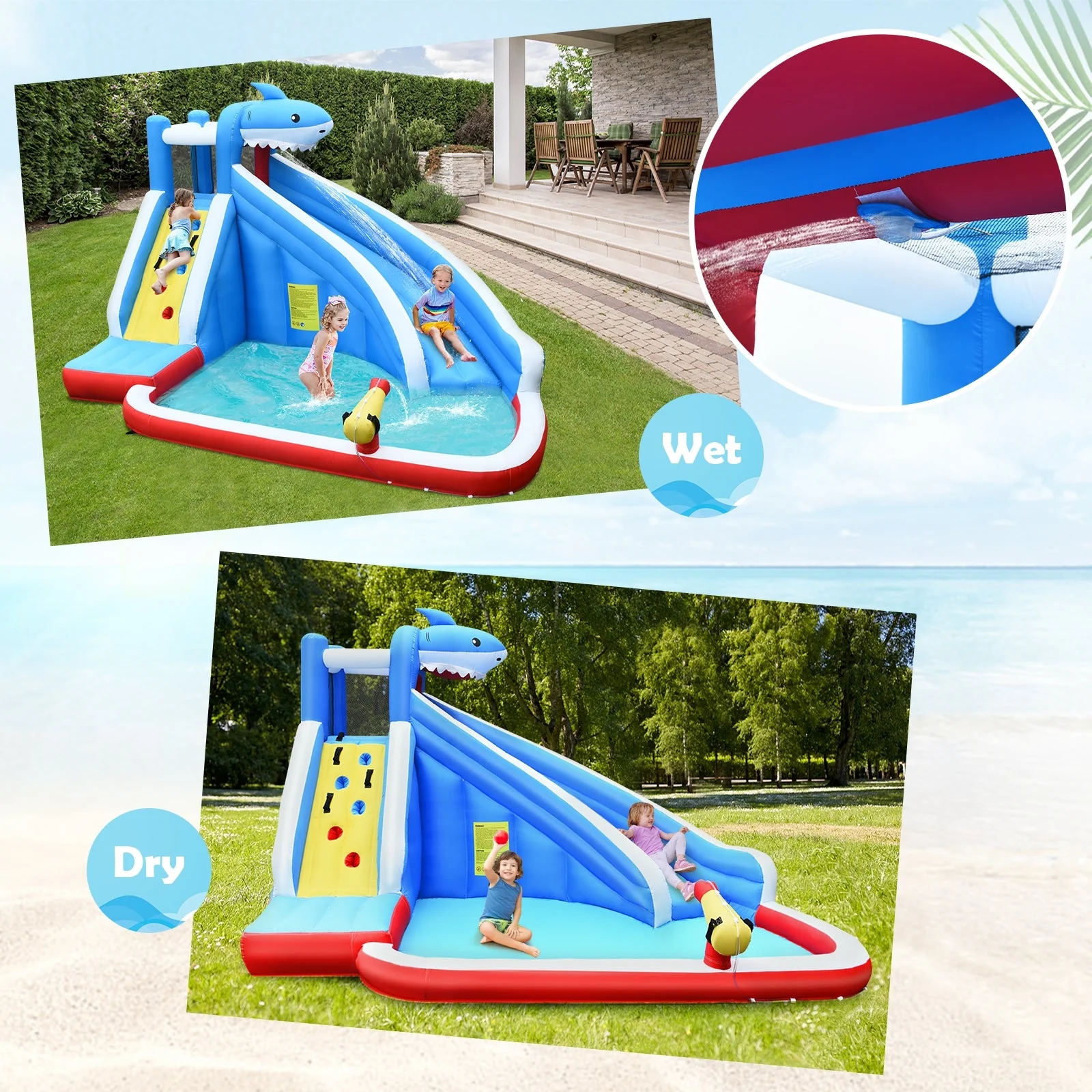 Inflatable Shark Bounce House with Water Slide and Climbing Wall without Blower - Image 6