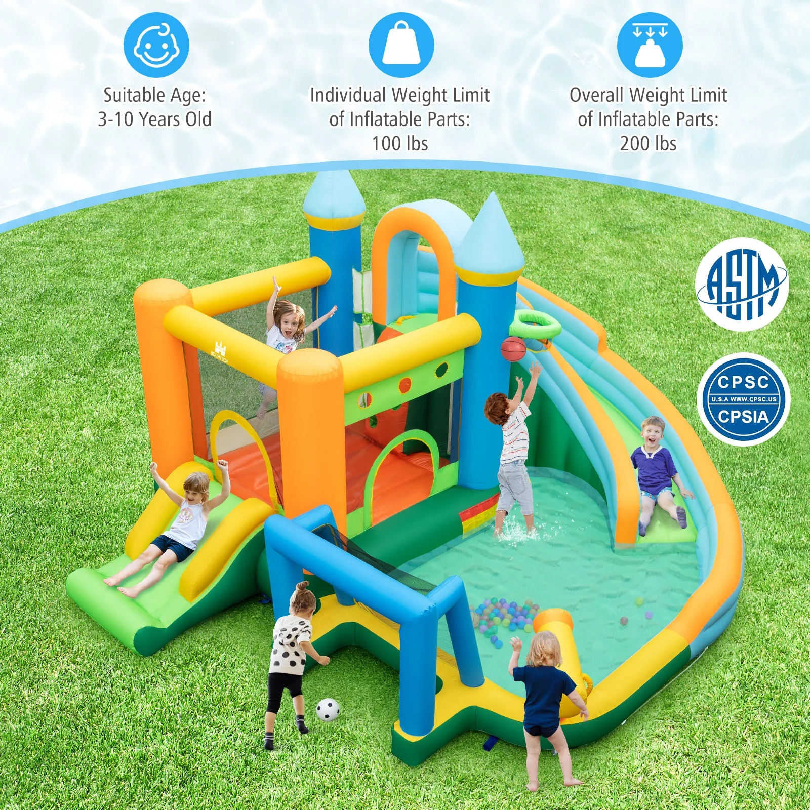 Inflatable Water Slide with Dual Slides and Splash Pool Bounce House with 680W Blower - Image 5
