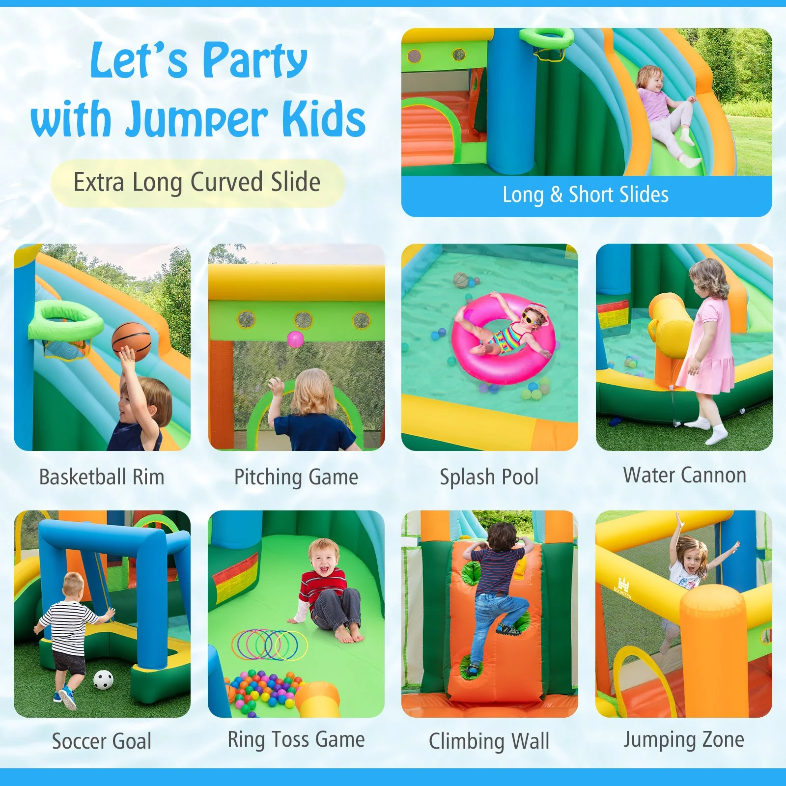 Inflatable Water Slide with Dual Slides and Splash Pool Bounce House with 735W Blower - Image 8