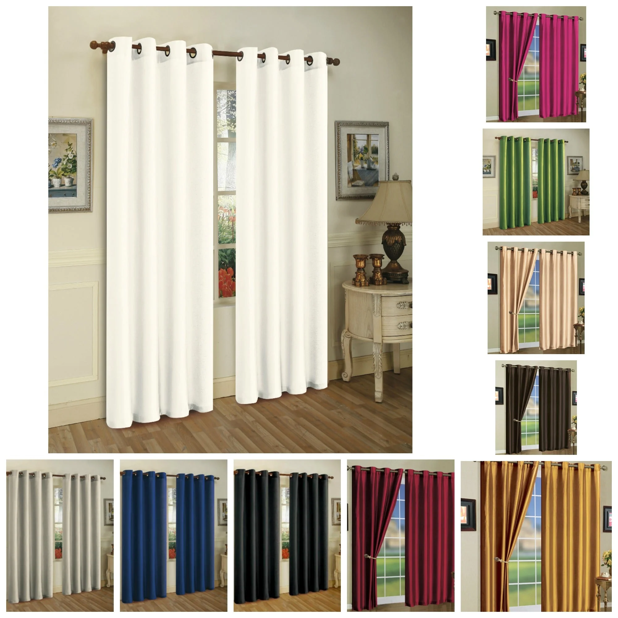 2 Panels Solid Grommet Faux Silk Window Curtain Drapes - Image 11