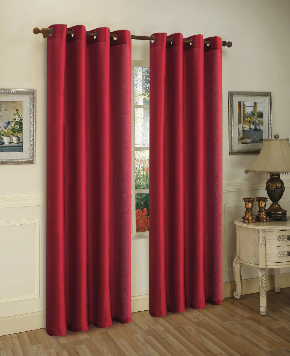 2 Panels Solid Grommet Faux Silk Window Curtain Drapes - Image 2