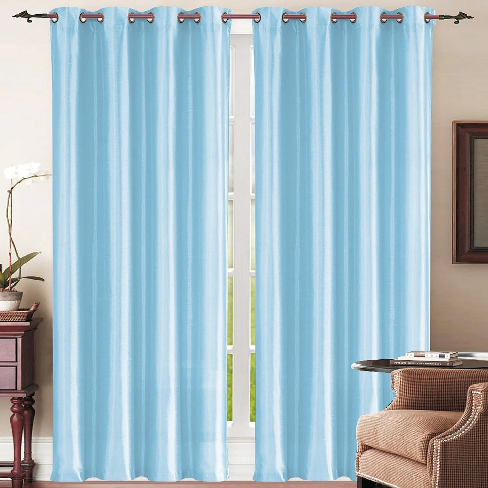 2 Panels Solid Grommet Faux Silk Window Curtain Drapes - Image 22