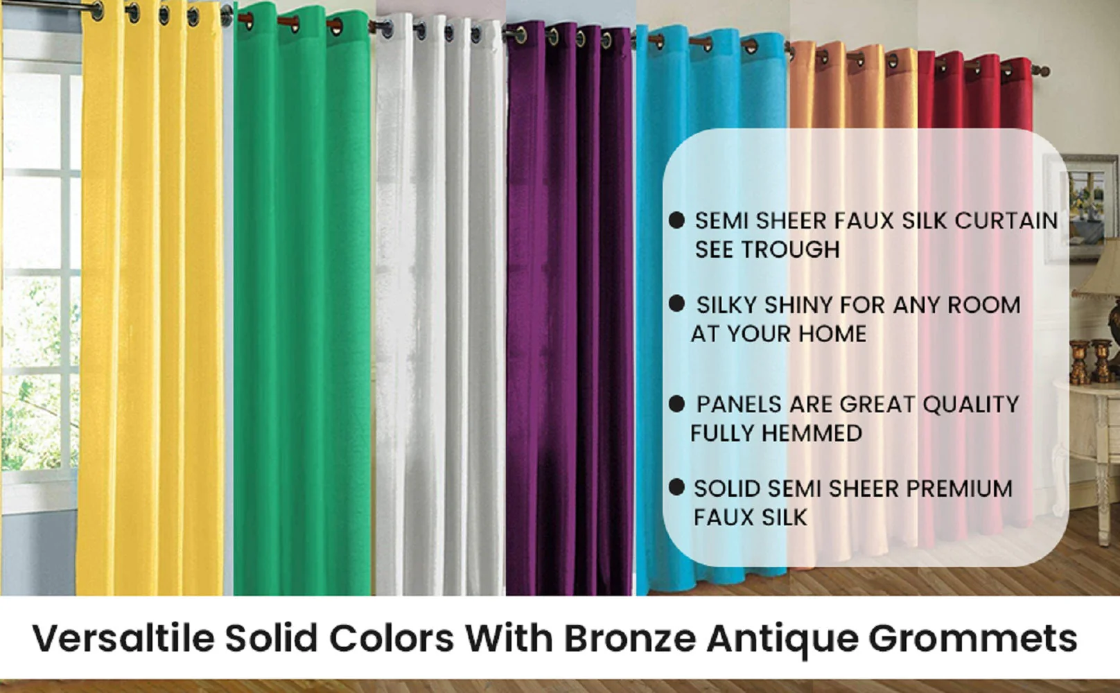 2 Panels Solid Grommet Faux Silk Window Curtain Drapes - Image 30