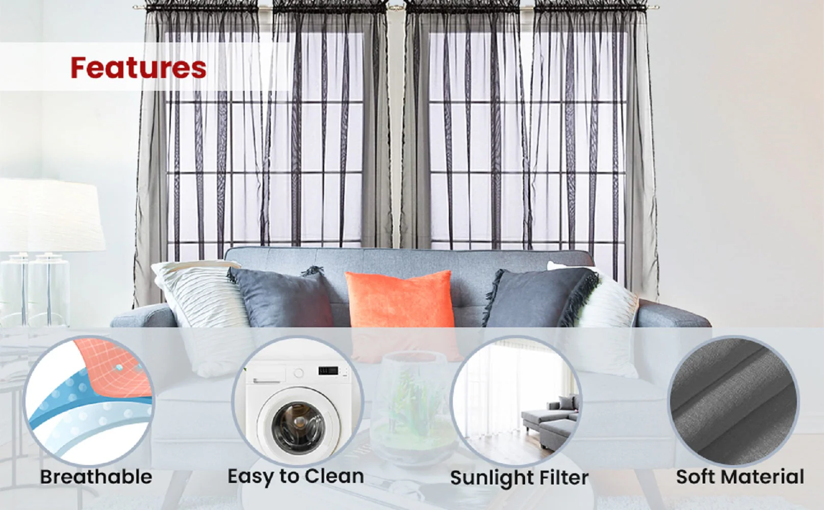 Solid Sheer Window Curtain Panels - Image 4