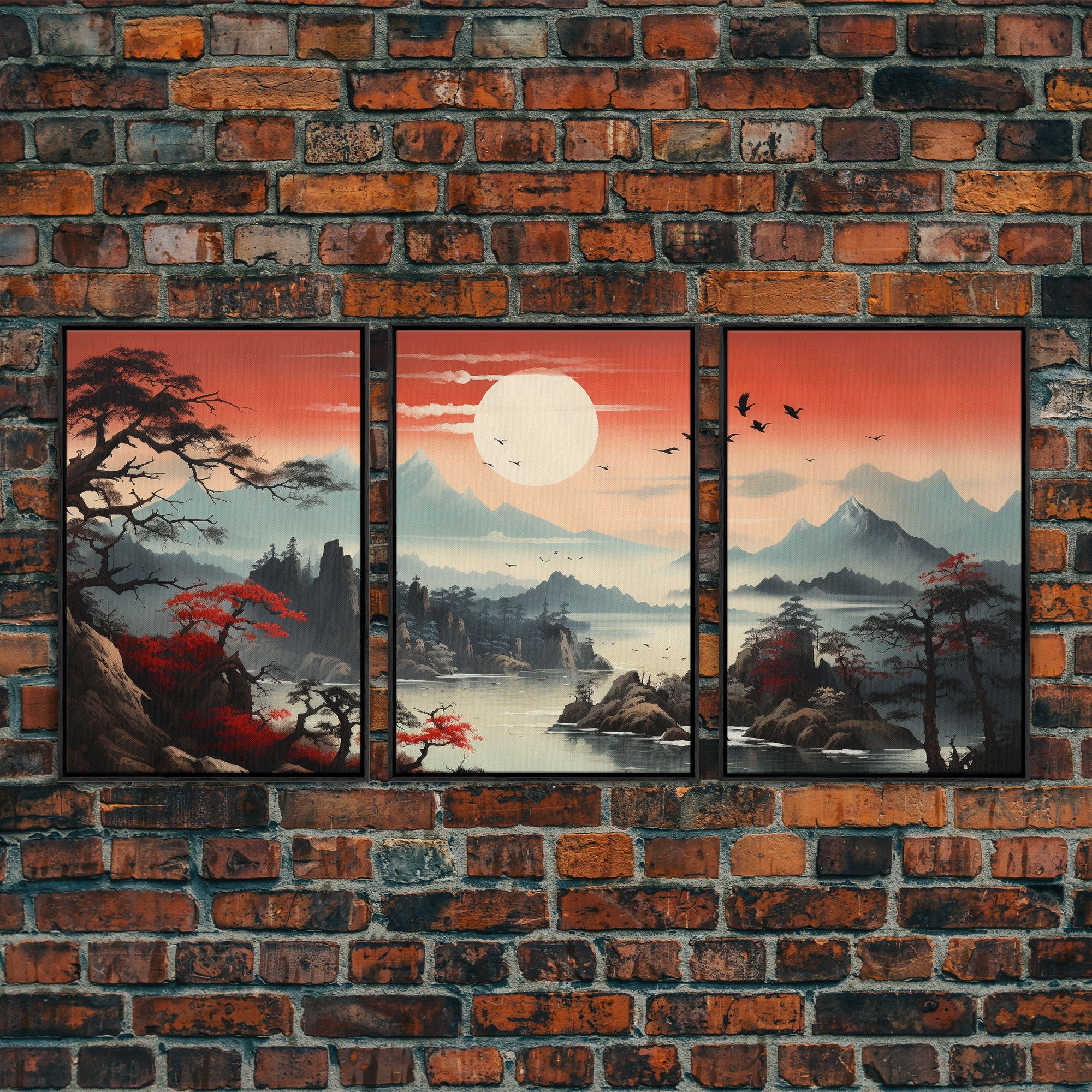 Japanese Wall Art, Mountains Print, Canvas Print, 3 Piece - Image 3