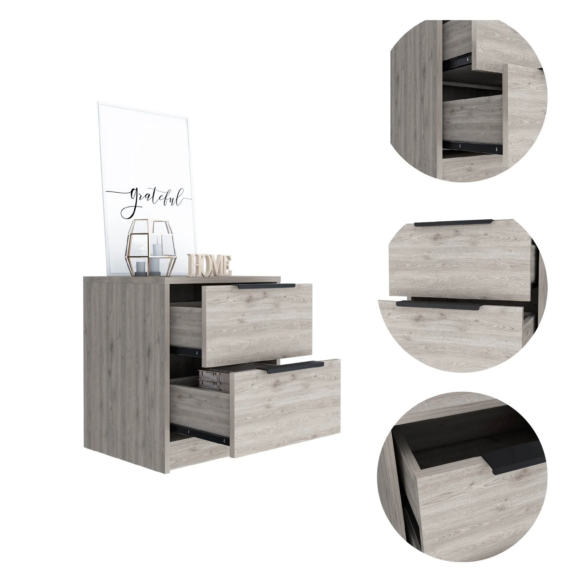 Kaia Nightstand, End Table - Light Gray - Image 9
