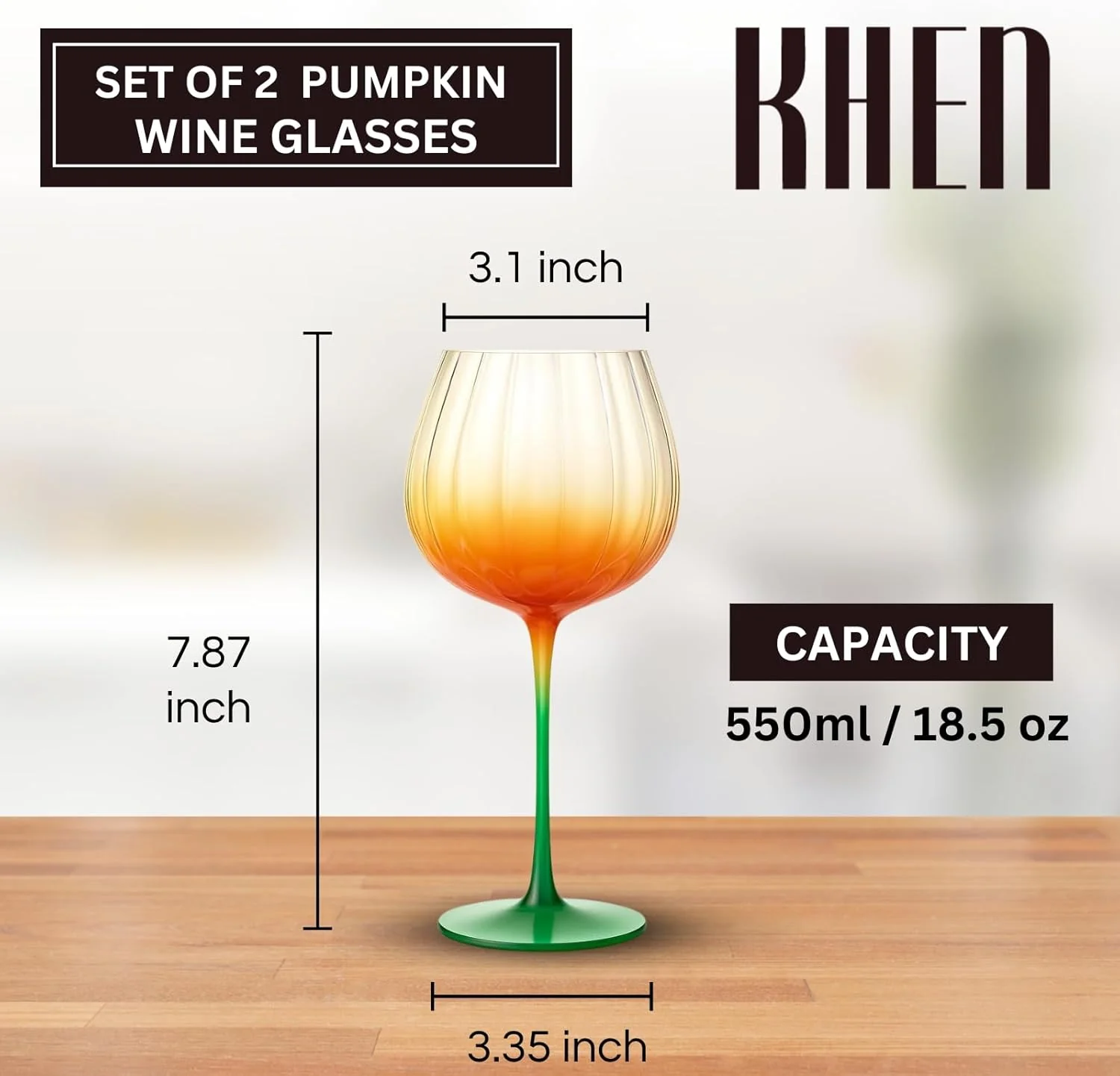Khen Pumpkin Wine Glasses, Fall Inspired Stemware - Set of 2 - Image 3