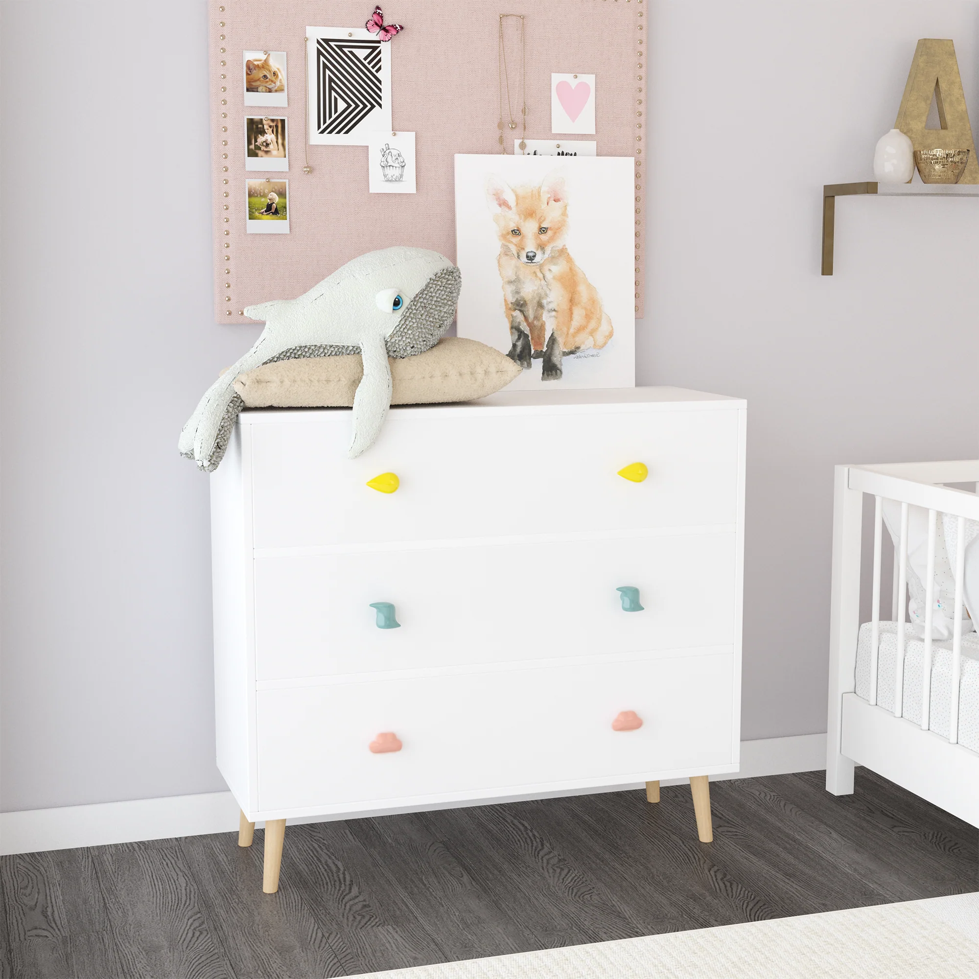 Kids 3 Drawer Dresser, Baby Nightstand for Bedroom - White