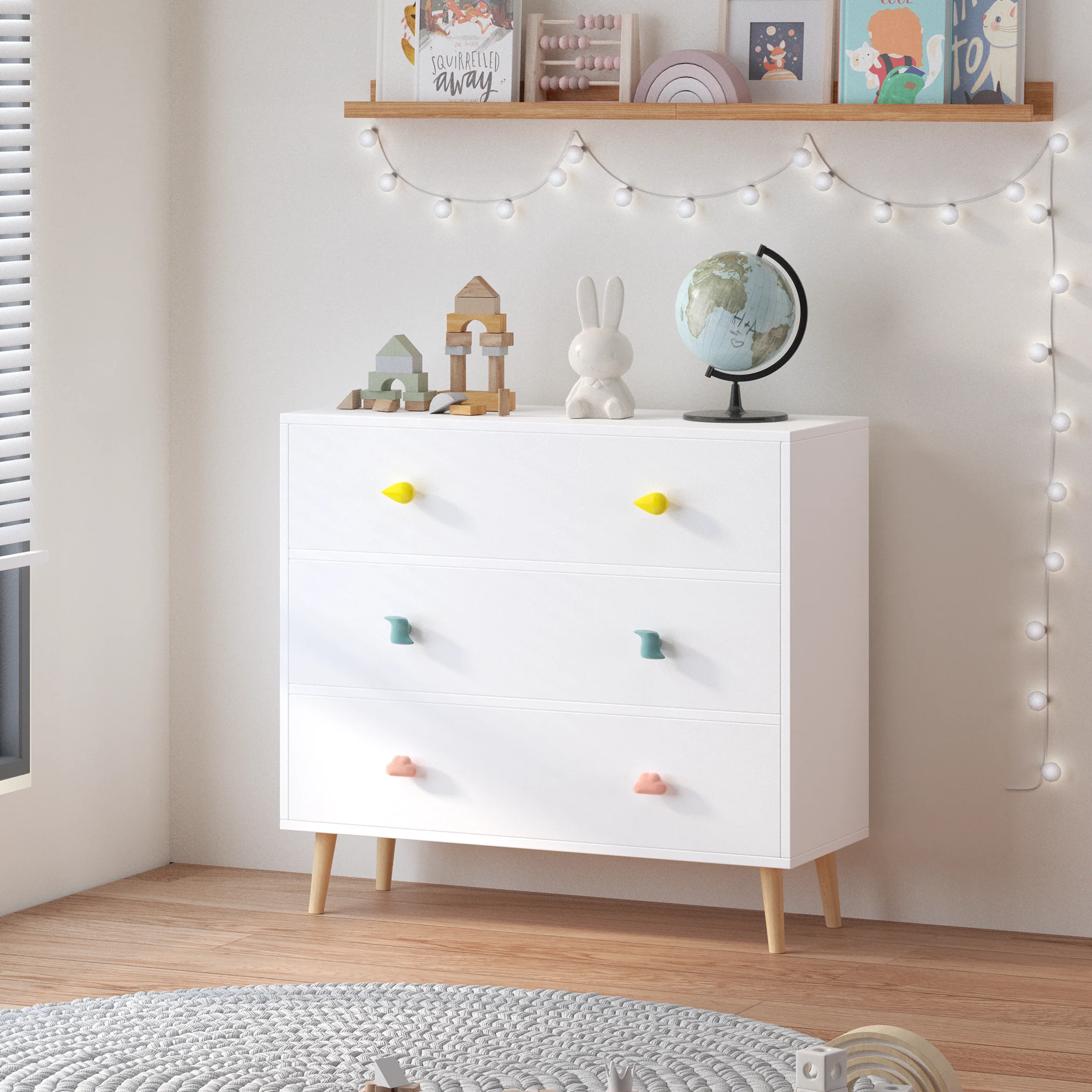 Kids 3 Drawer Dresser, Baby Nightstand for Bedroom - White - Image 10