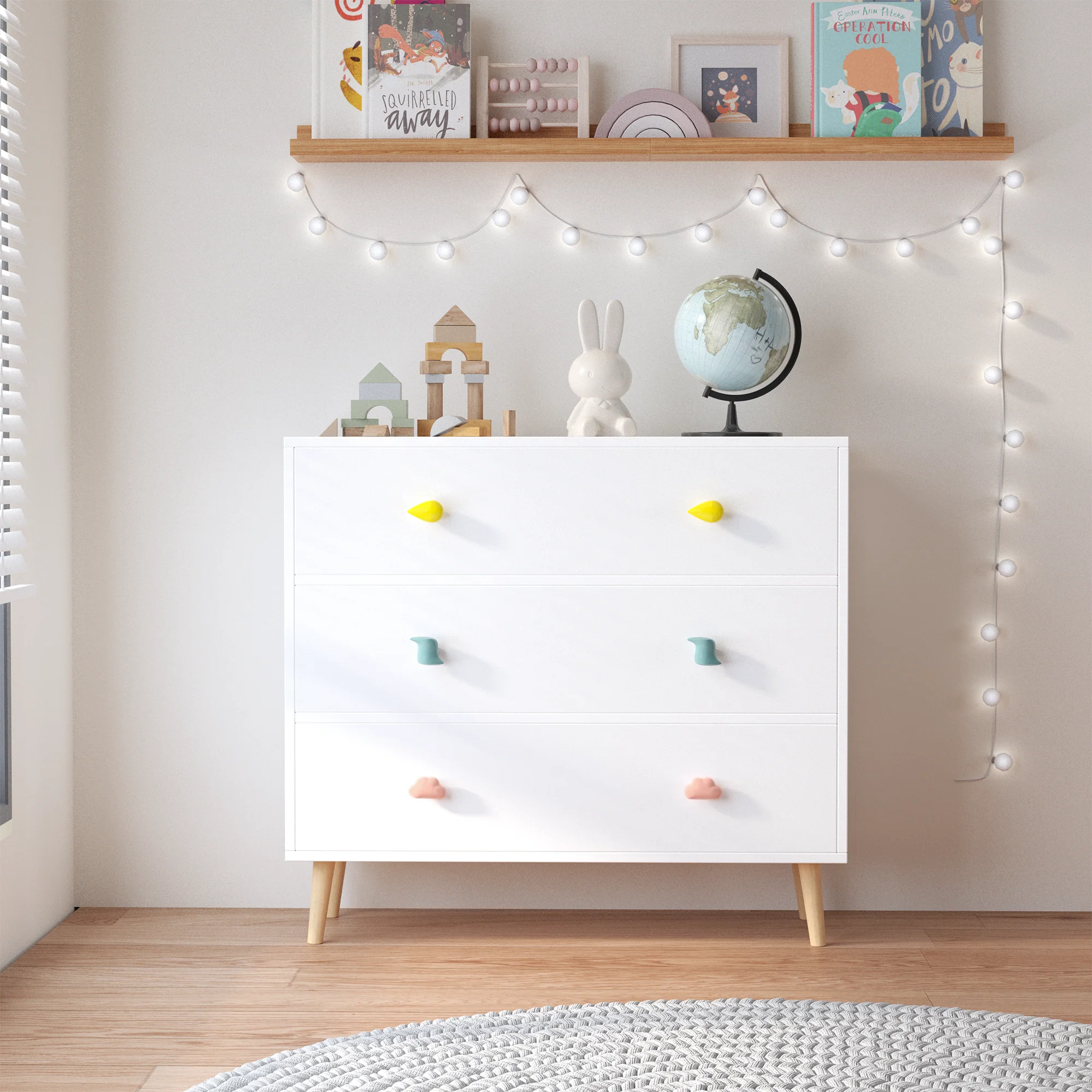 Kids 3 Drawer Dresser, Baby Nightstand for Bedroom - White - Image 11