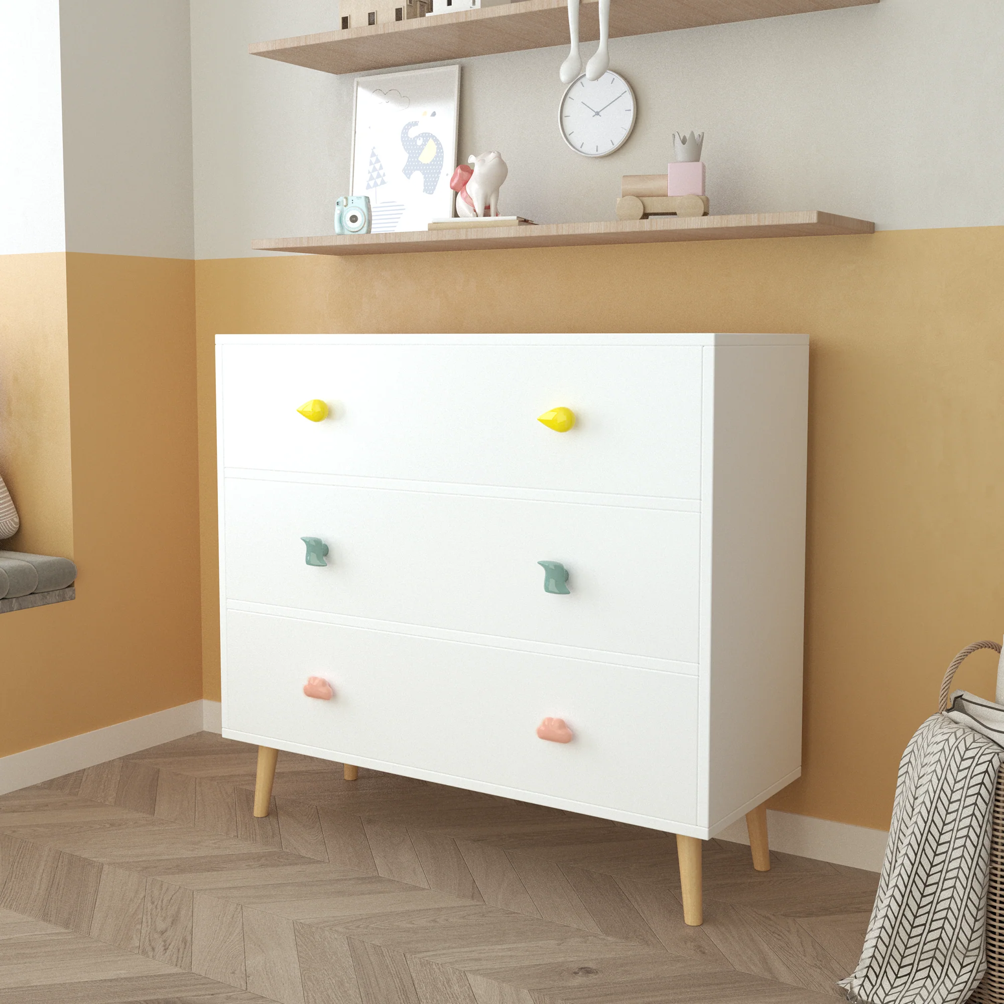 Kids 3 Drawer Dresser, Baby Nightstand for Bedroom - White - Image 12
