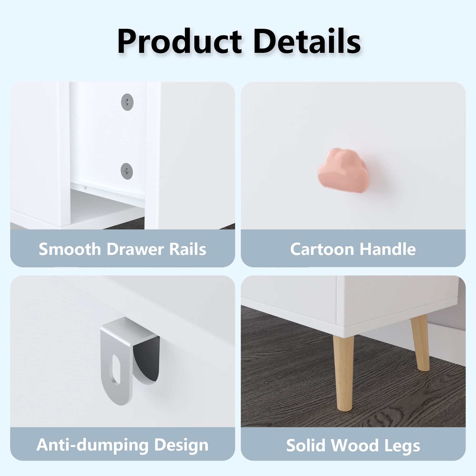 Kids 3 Drawer Dresser, Baby Nightstand for Bedroom - White - Image 16