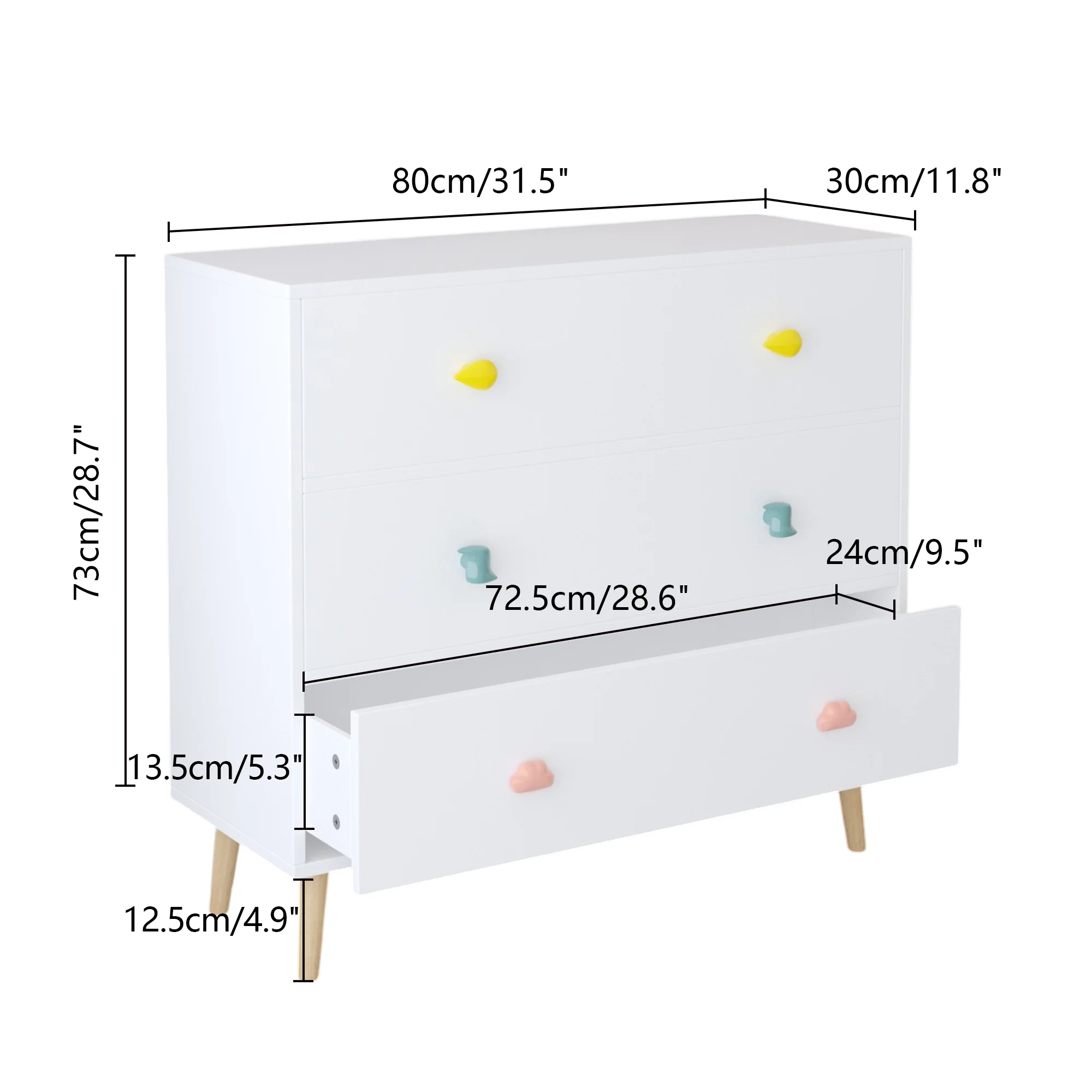 Kids 3 Drawer Dresser, Baby Nightstand for Bedroom - White - Image 17