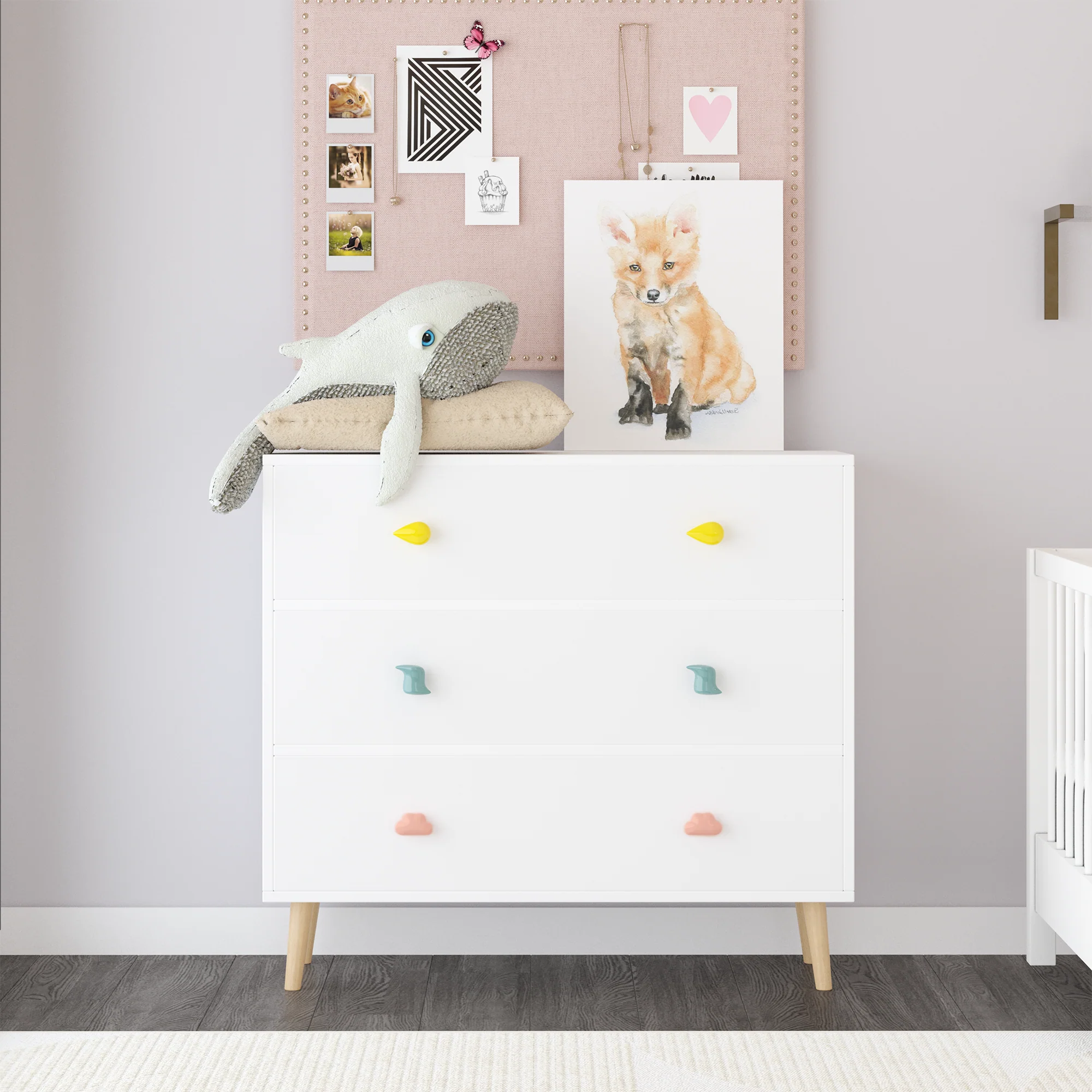 Kids 3 Drawer Dresser, Baby Nightstand for Bedroom - White - Image 2